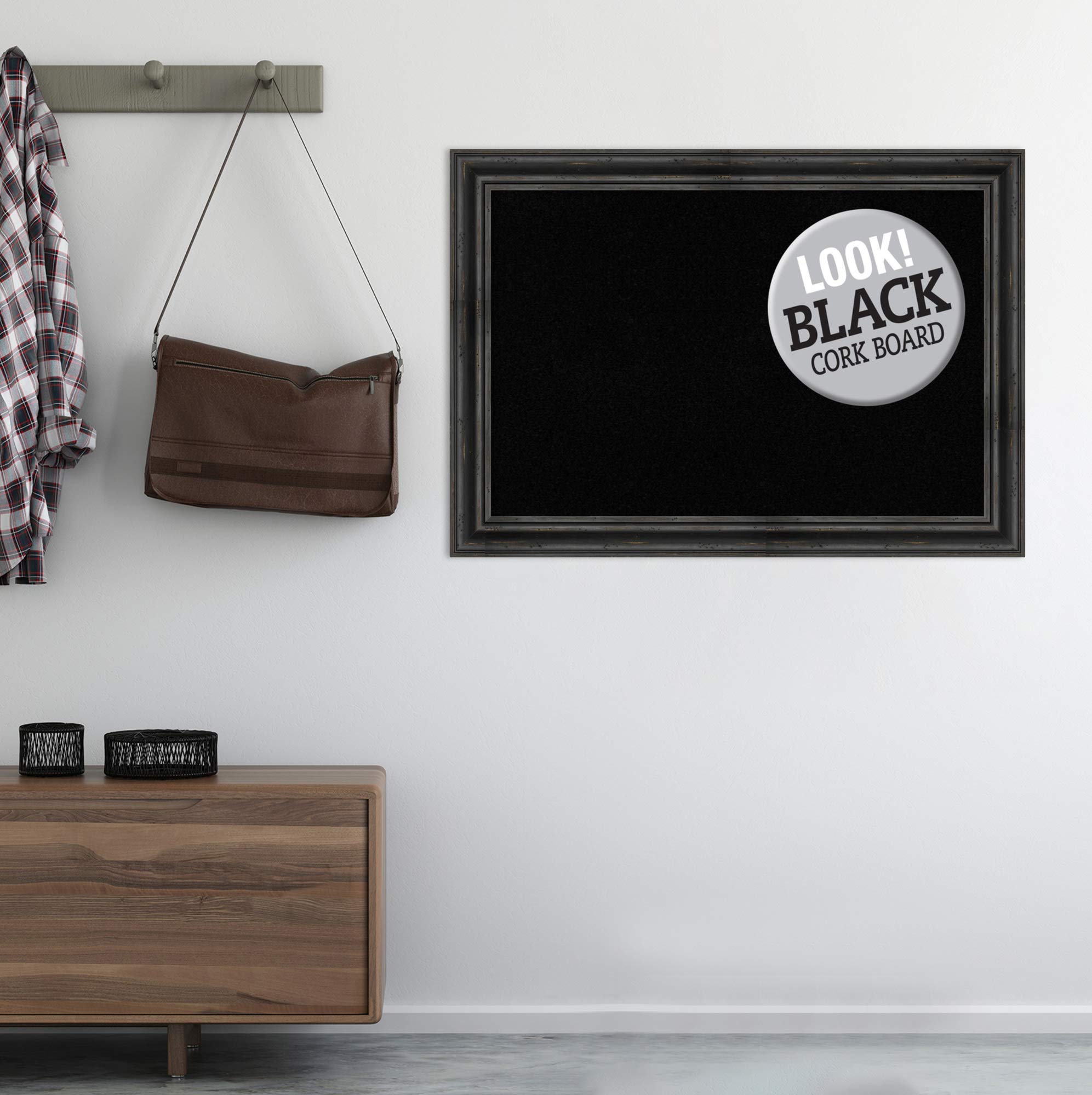 Amanti Art 41x29 Inch Black Cork Bulletin Board with Rustic Pine Wood Frame - Large Pin Board for Office, Home, or Classroom Organization and Decoration