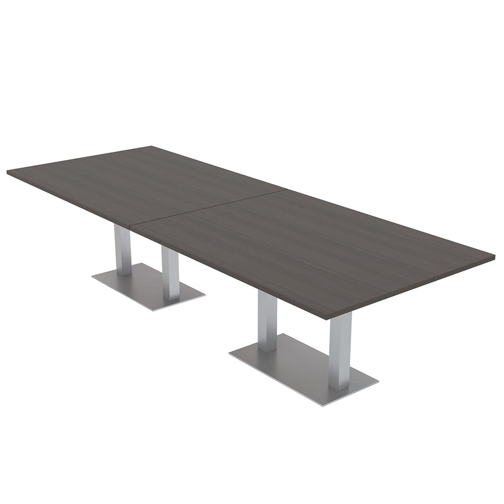 10-Person Conference Table with Metal Bases - Modular Rectangular Office Table | Harmony Series 10ft Black Oak Finish | Perfect for Boardrooms, Meeting Rooms & Office Spaces