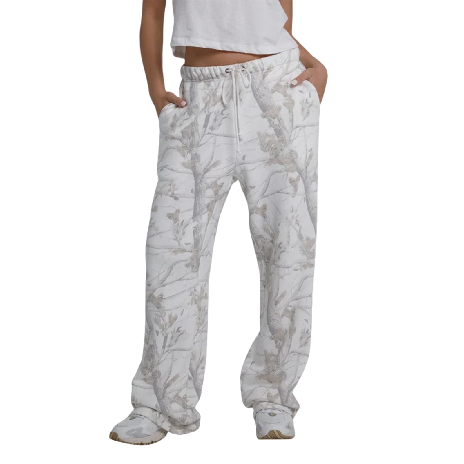 Women's Camo Casual Pants - Elastic Waist Wide Leg Sweatpants with Pockets | Lightweight Baggy Joggers for Lounge, Workout & Streetwear Fashion