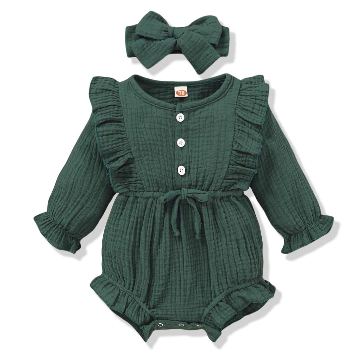 Renotemy Newborn Baby Girl Clothes - Soft Cotton Linen Romper with Ruffle Detail | Cute Solid Color Jumpsuits for Infants 0-24 Months | Perfect for Photoshoots, Playdates & Special Occasions
