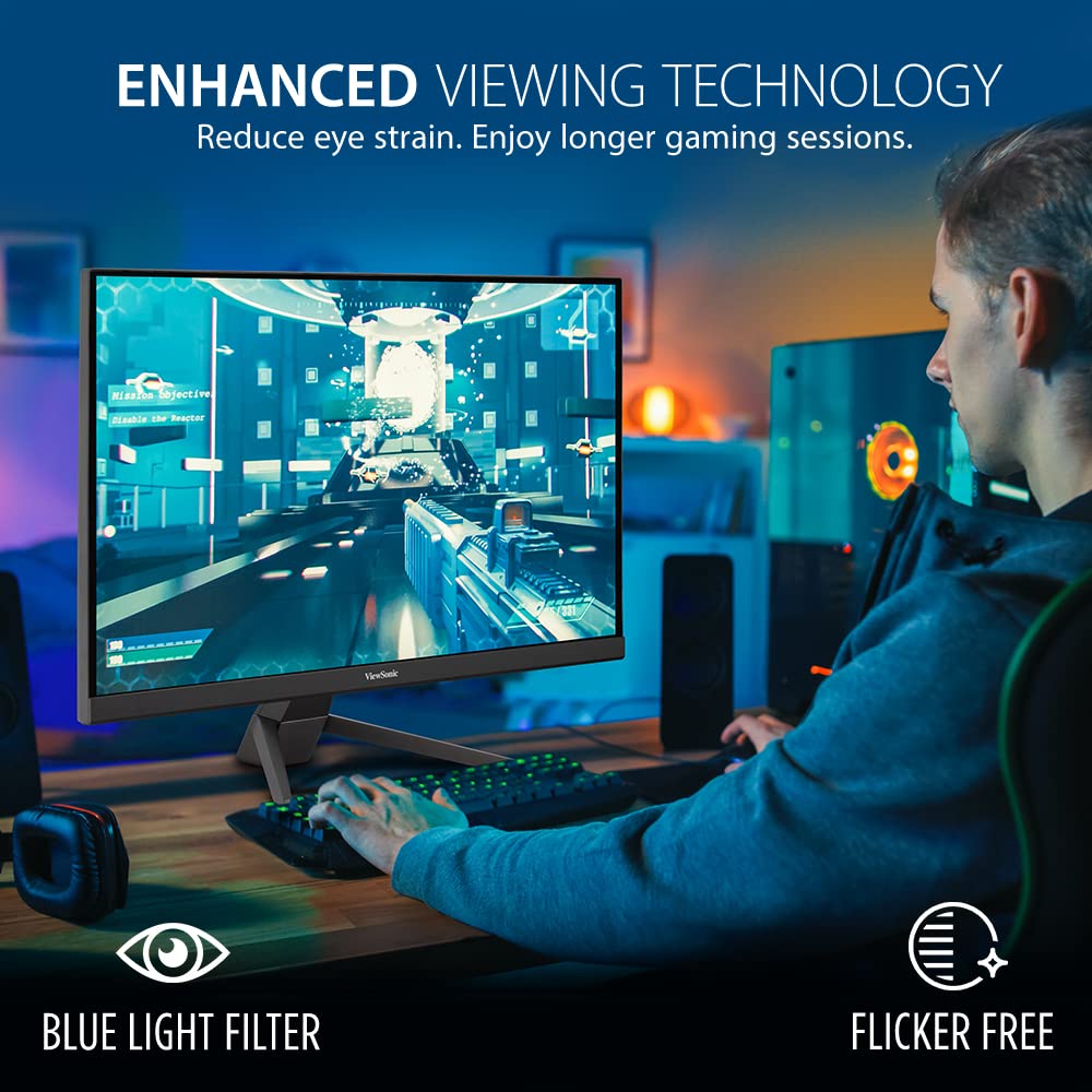 ViewSonic VX2767-MHD 27 Inch Full HD 1080p Gaming Monitor - 100Hz Refresh Rate, 1ms Response Time, AMD FreeSync, Ultra-Thin Bezel Design, Eye Care Technology, HDMI/VGA/DP Ports - Perfect for Esports, PC Gaming & Home Office Setup