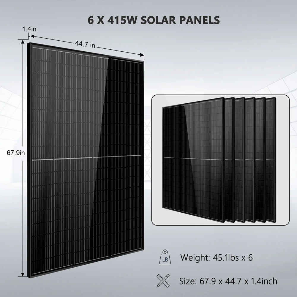 SunGoldPower 5000W Off Grid Solar Kit with 10.24kWh LiFePO4 Battery & 6x415W Solar Panels | 48VDC 120V Solar Power System for Home, RV, Cabin & Emergency Backup