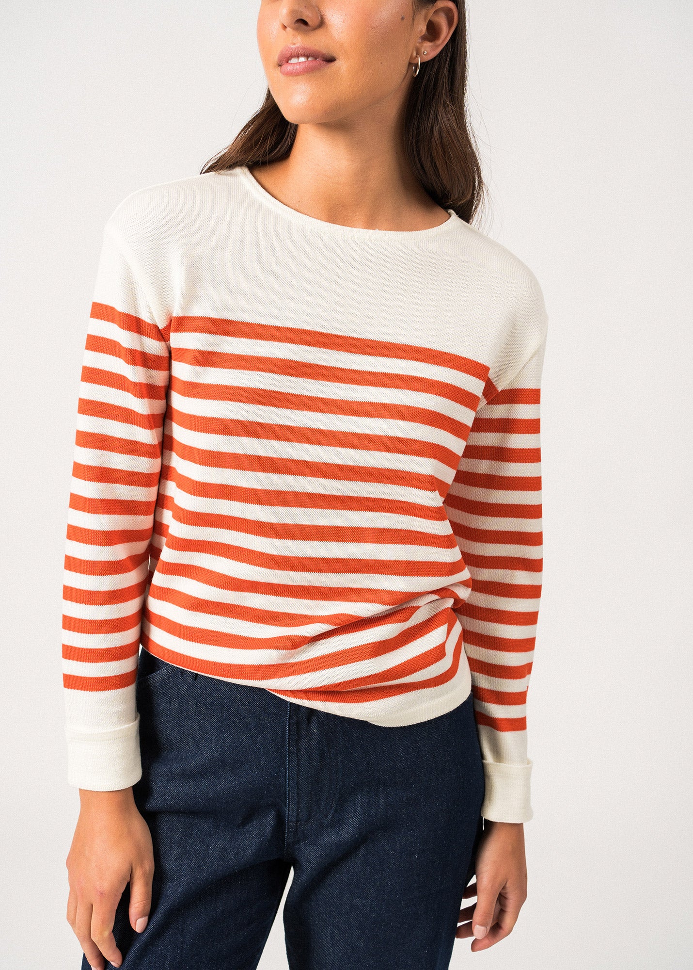 Soft Wool Striped Sweater for Women - Ivory & Orange Cozy Knit Pullover | Perfect for Fall & Winter Outfits, Casual Wear & Holiday Gatherings