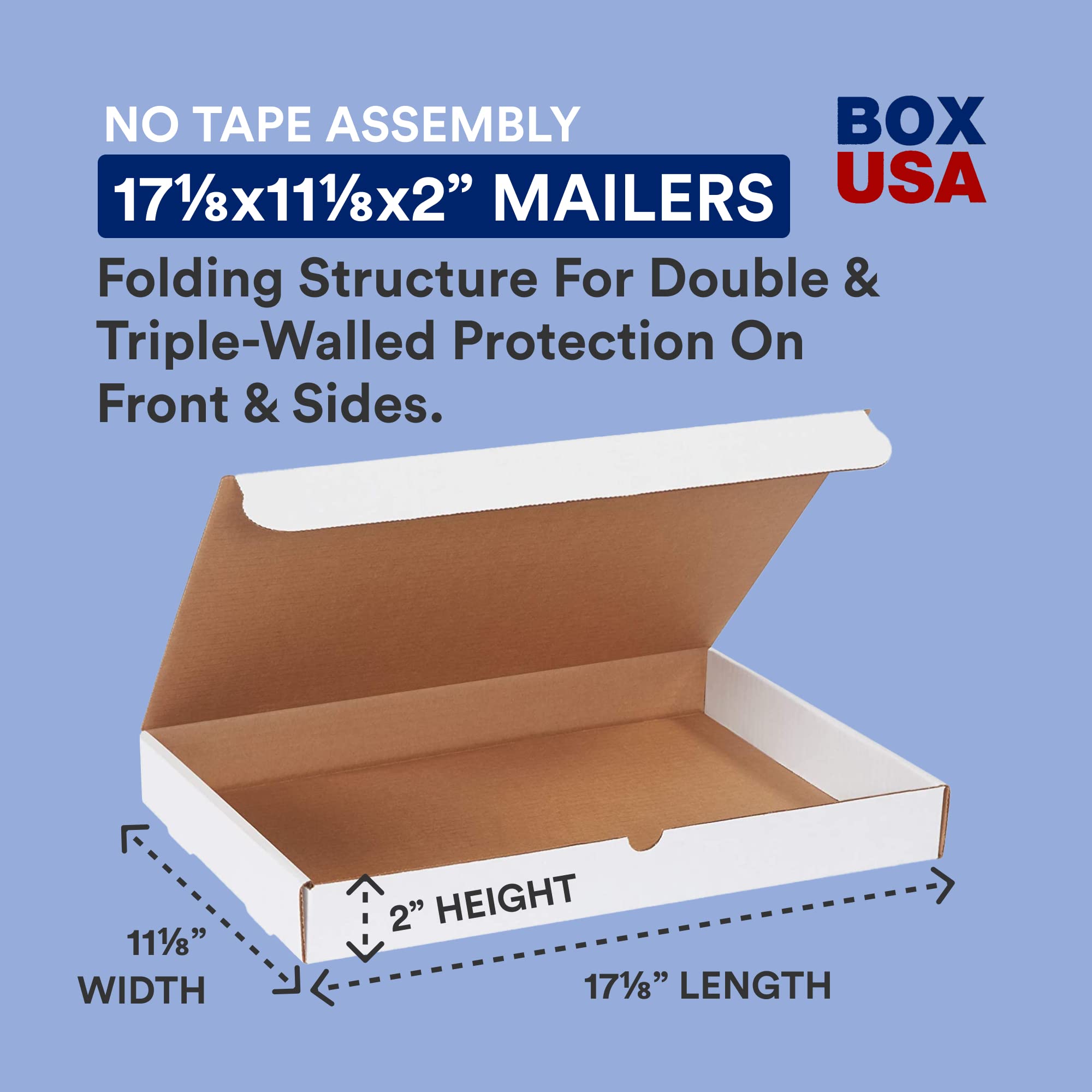 BOX USA Small Shipping Boxes 17.125x11.125x2 Inches - 50 Pack Corrugated Cardboard Boxes for Shipping, Packing, Moving & Storage | Durable, Foldable, Crush-Proof | Perfect for Ecommerce, Home Office & Retail Packaging