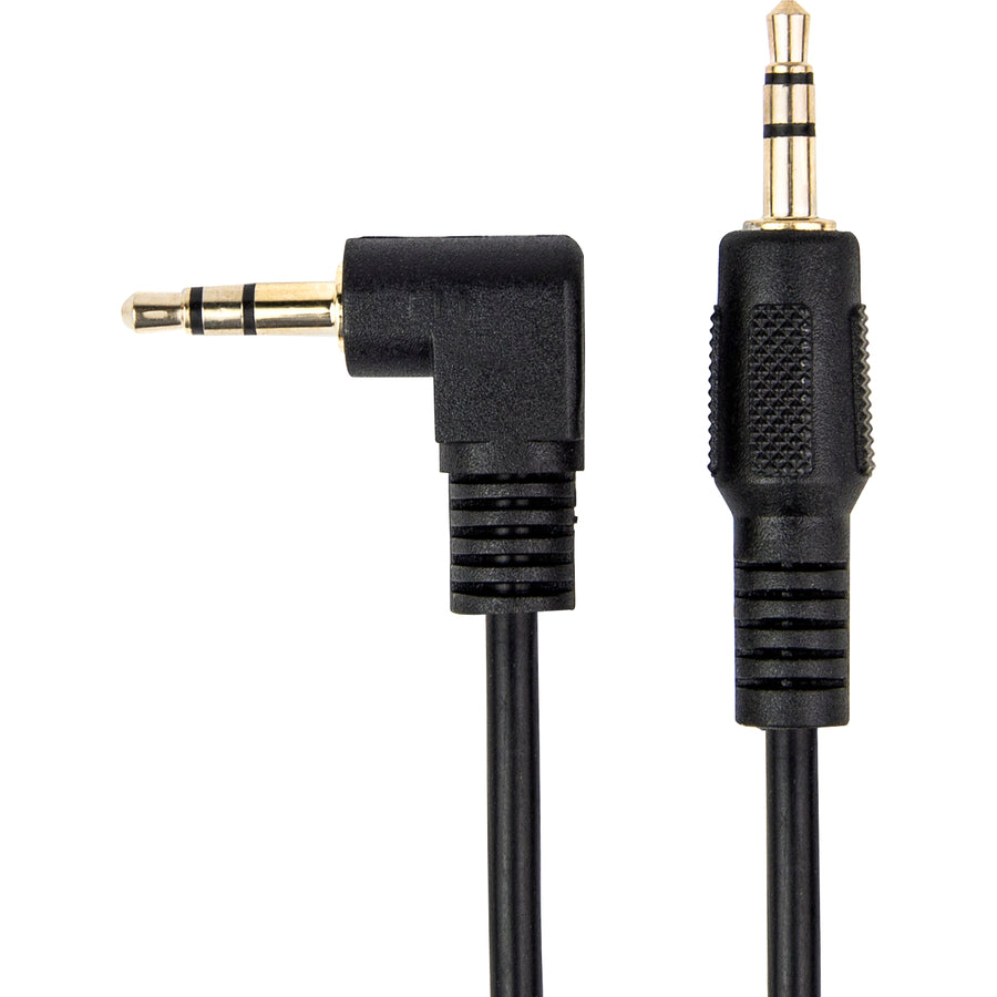 10Ft Slim 3.5mm to Right Angle Stereo Audio Cable - Black | High-Quality Aux Cord for Headphones, Speakers & Home Theater Systems