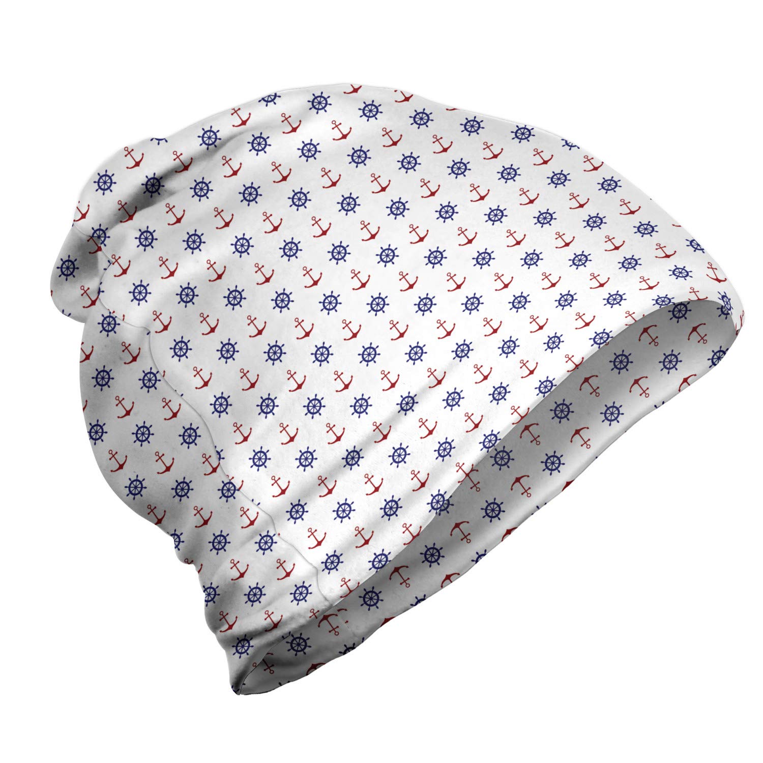 Ambesonne Unisex Beanie - Nautical Anchors & Ship Wheels Design - Warm Winter Knit Hat for Men & Women - Perfect for Hiking, Camping & Outdoor Activities