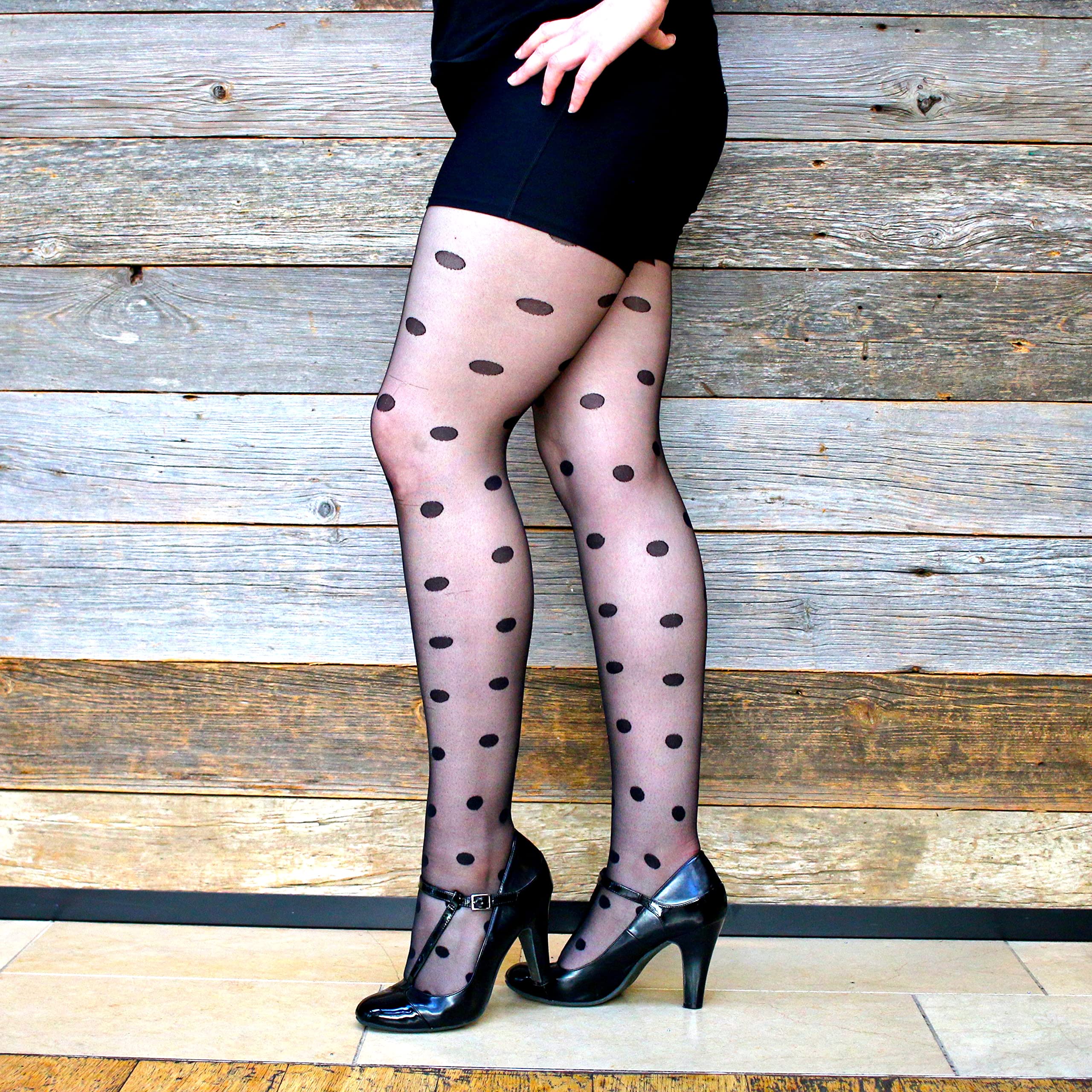 Millennials In Motion Polka Dot Patterned Tights - Sheer Pantyhose Stockings with Large Spotted Dots for Women | Fashionable Legwear for Parties, Cosplay & Everyday Outfits