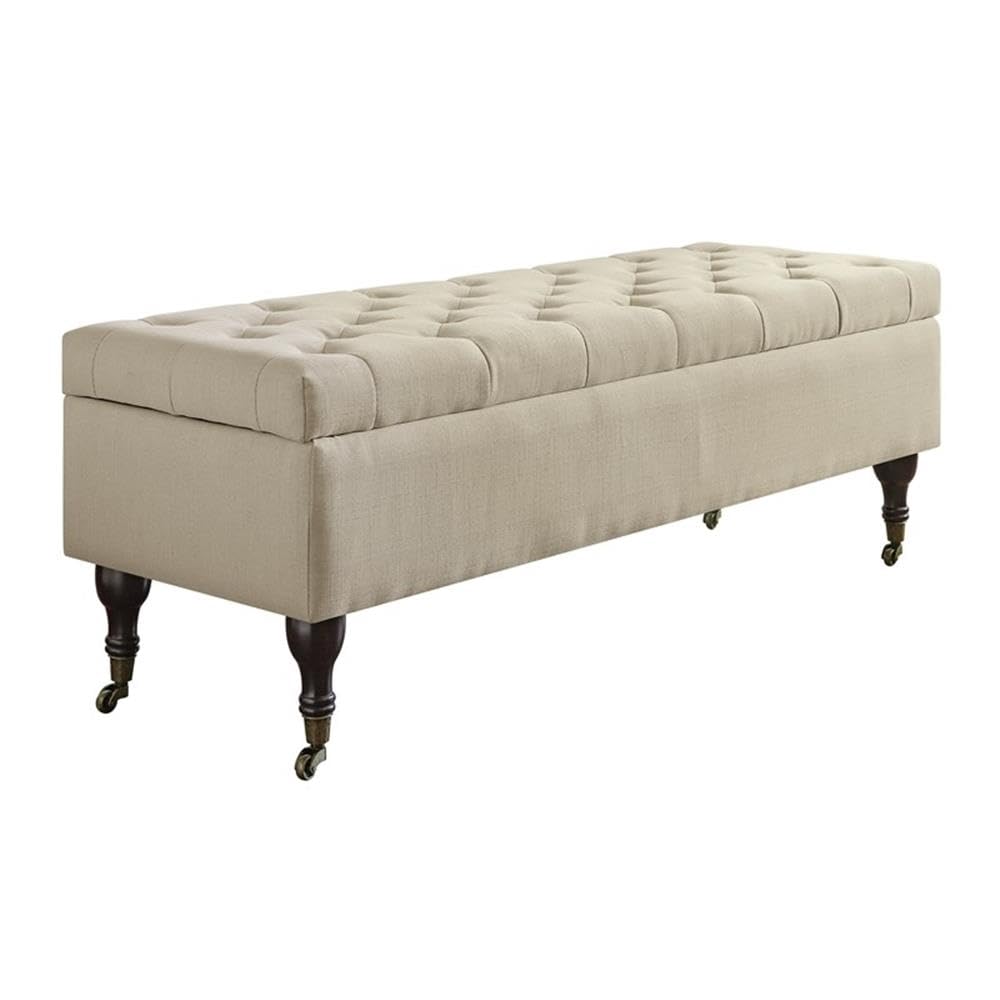 Elle Decor Collette Tufted Storage Bench - Cream Ottoman for Bedroom & Living Room