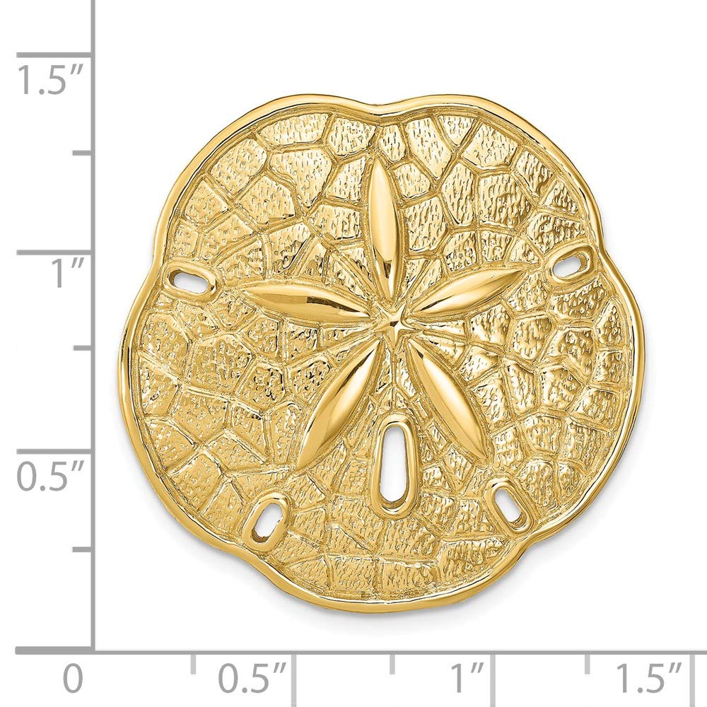 14K Solid Yellow Gold Sand Dollar Slide Pendant Charm for Necklace - Beach Jewelry for Summer Outfits & Coastal Fashion Accessories