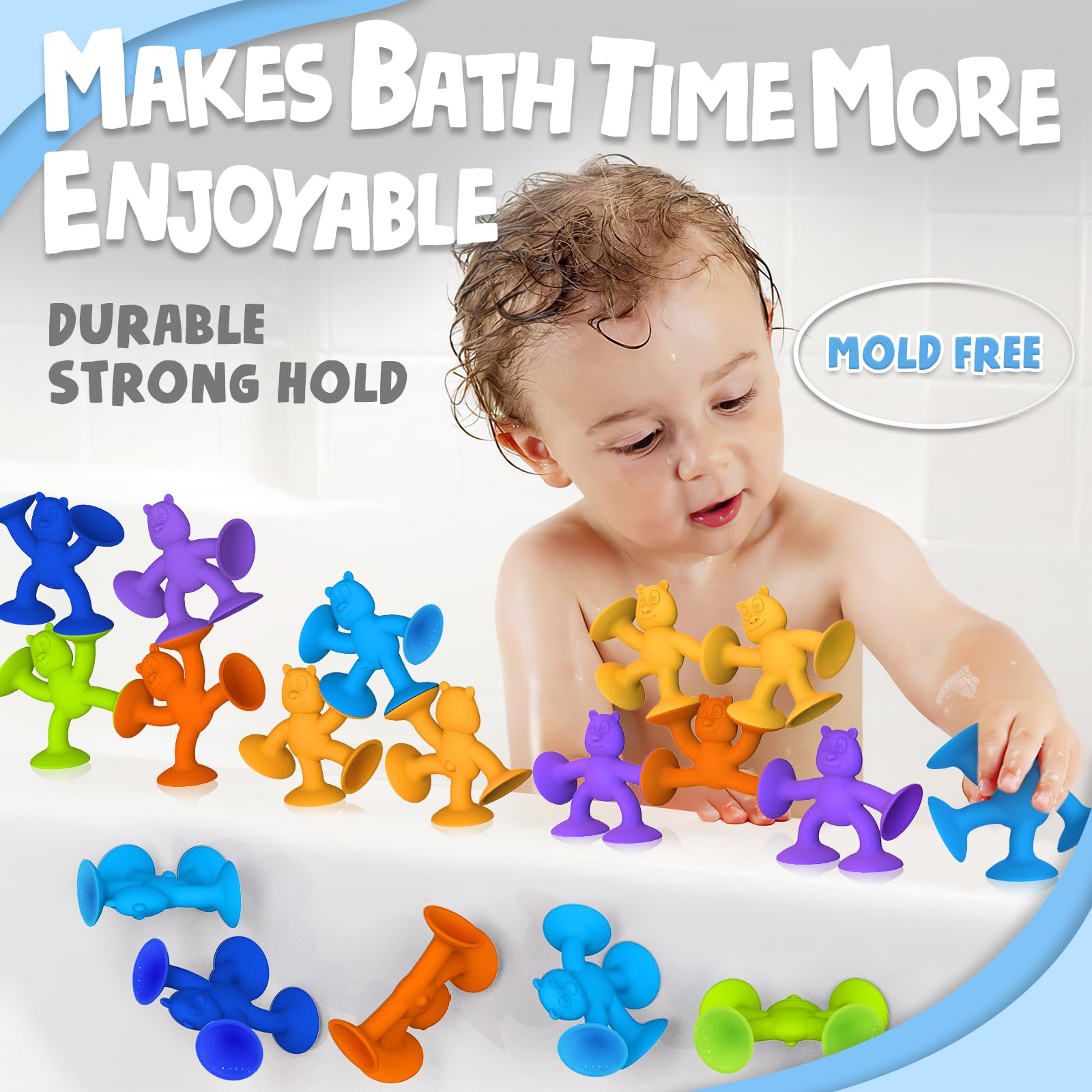 18-Piece Suction Cup Bath Toys for Toddlers & Kids Ages 1-8 | No-Hole Sensory Fidget Toys for Boys & Girls | Fun Bathtime & Stress Relief Play for Home, Travel & Classroom