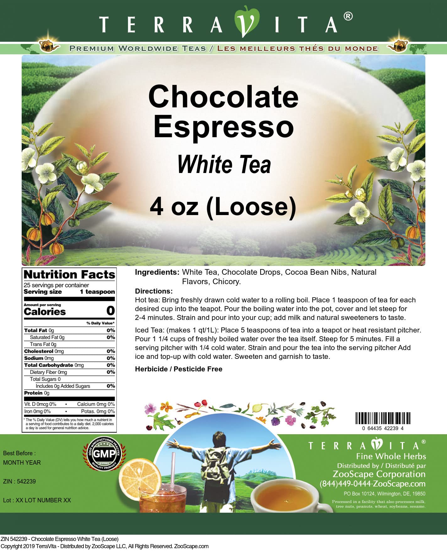 Premium Chocolate Espresso White Tea Loose Leaf - 4 oz (3 Pack) | Rich Flavor Blend for Relaxation, Afternoon Tea & Gifts | ZIN: 542239