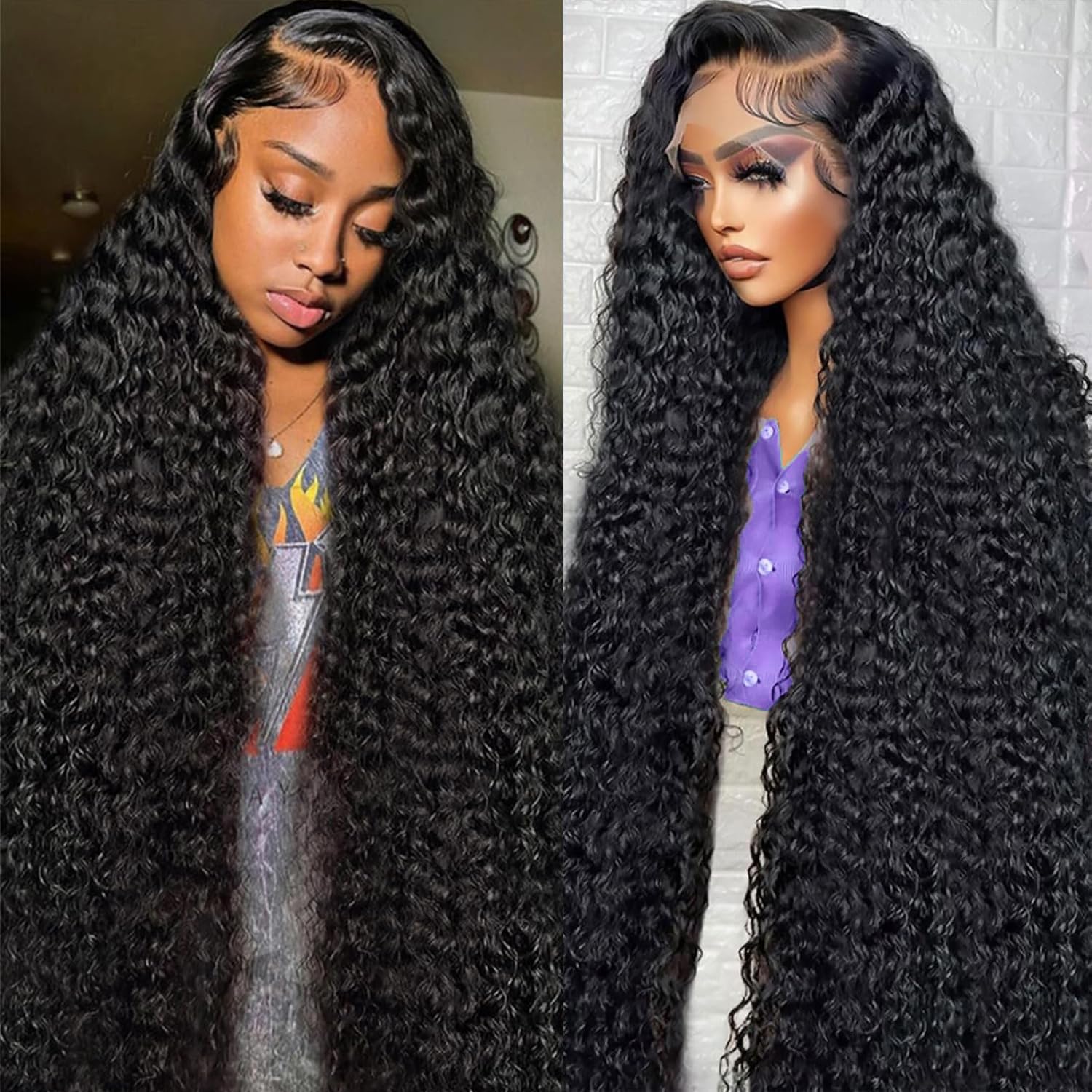30 Inch 13x6 Deep Wave Lace Front Human Hair Wig - 200% Density Transparent Lace with Baby Hair | Natural Black Color | Perfect for Daily Wear, Cosplay & Special Occasions