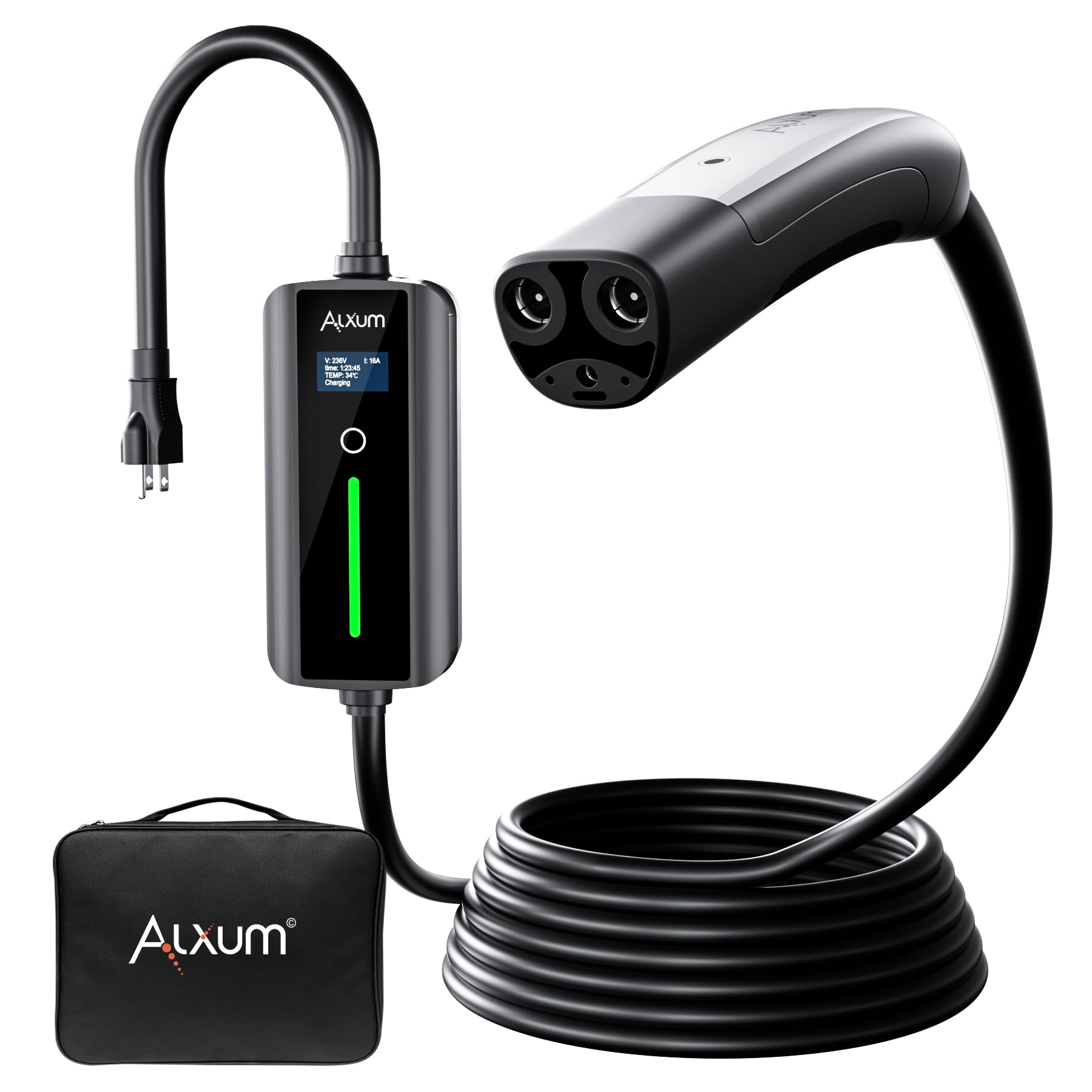 Alxum 16A Tesla Mobile Charger - Level 1 EV Charger (110V) Compatible with Tesla Models Y/3/S/X & Cybertruck | 16.4FT Cable with NEMA 5-15 Plug | Home & Travel Charging Solution