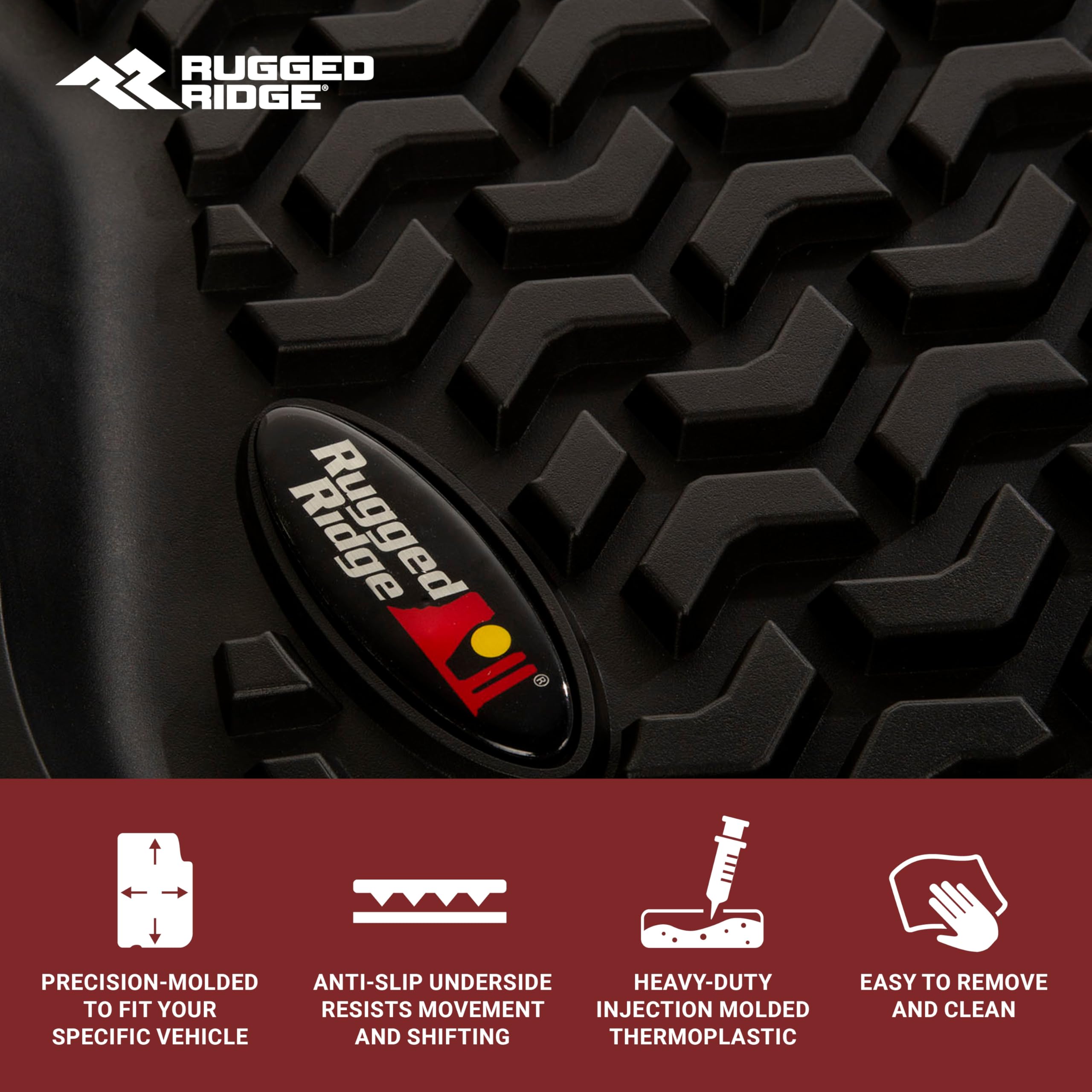 Rugged Ridge Rear Floor Liners for 2005-2015 Toyota Tacoma Access/Double Cab (Automatic) | All-Terrain Heavy Duty Black Car Mats | Model 82954.10 | Perfect for Off-Roading, Camping & Everyday Use