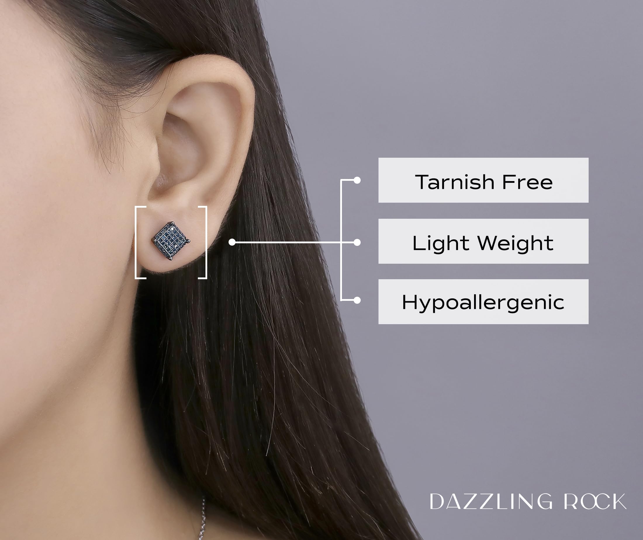 0.25 Carat Round Diamond Stud Earrings for Men & Women - Solid White Gold with Black & Blue Plating | Dazzlingrock Collection | Perfect for Weddings, Parties & Gifts