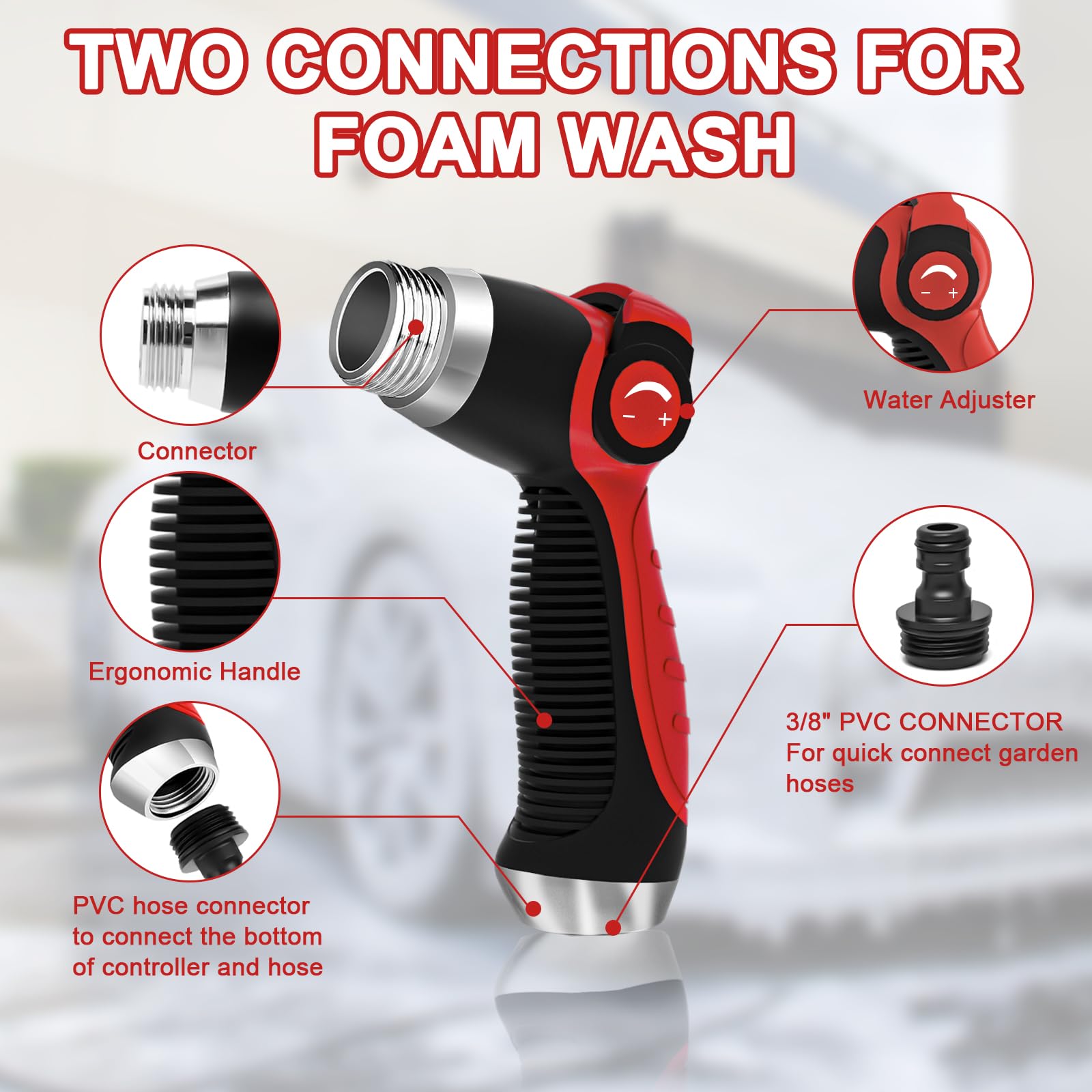 TEMOLA Adjustable Foam Cannon for Car Wash - High Pressure Foam Sprayer with Garden Hose Attachment - Ideal for Cars, Motorcycles & Garden Cleaning (Blue & Red) - Perfect for Home Car Detailing & Outdoor Cleaning