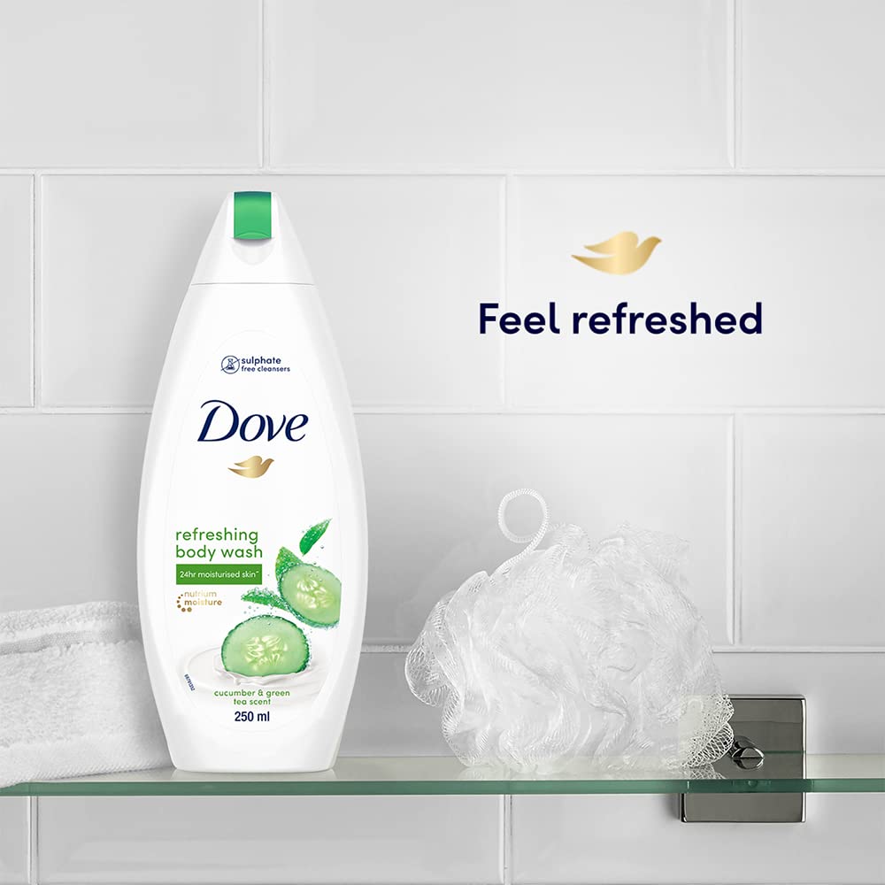Dove Refreshing Body Wash with Cucumber & Green Tea Scent - 250ml for All Skin Types | Hydrating & Smoothing Shower Gel for Daily Use, Spa Days & Relaxing Bath Time