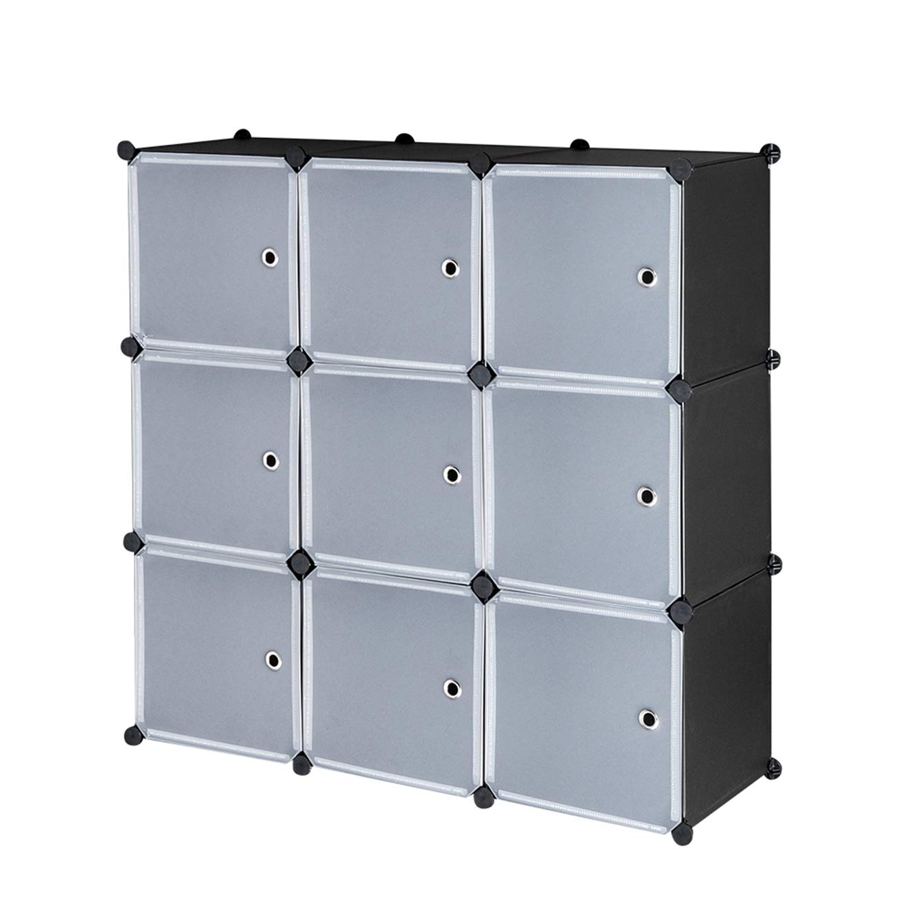9-Cube DIY Plastic Closet Cabinet | Modular Bookshelf Organizer with Doors | Storage Shelf Units for Bedroom, Office & Kids Room | Simple Market Basket Stand by MITPATY