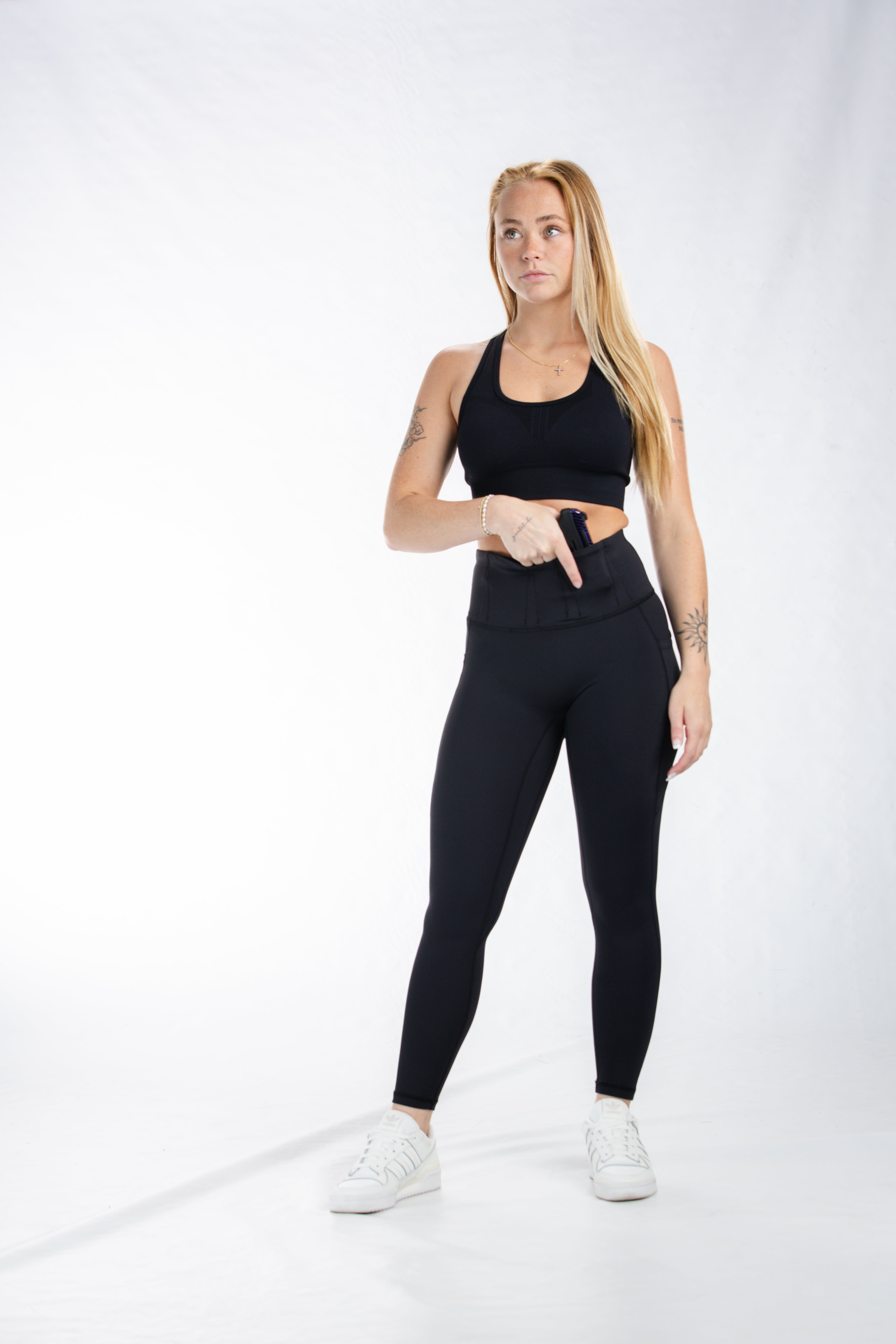 Concealed Carry Leggings with Hidden Pockets - Black Camo Print | Women's Tactical Yoga Pants for Self Defense & Outdoor Activities