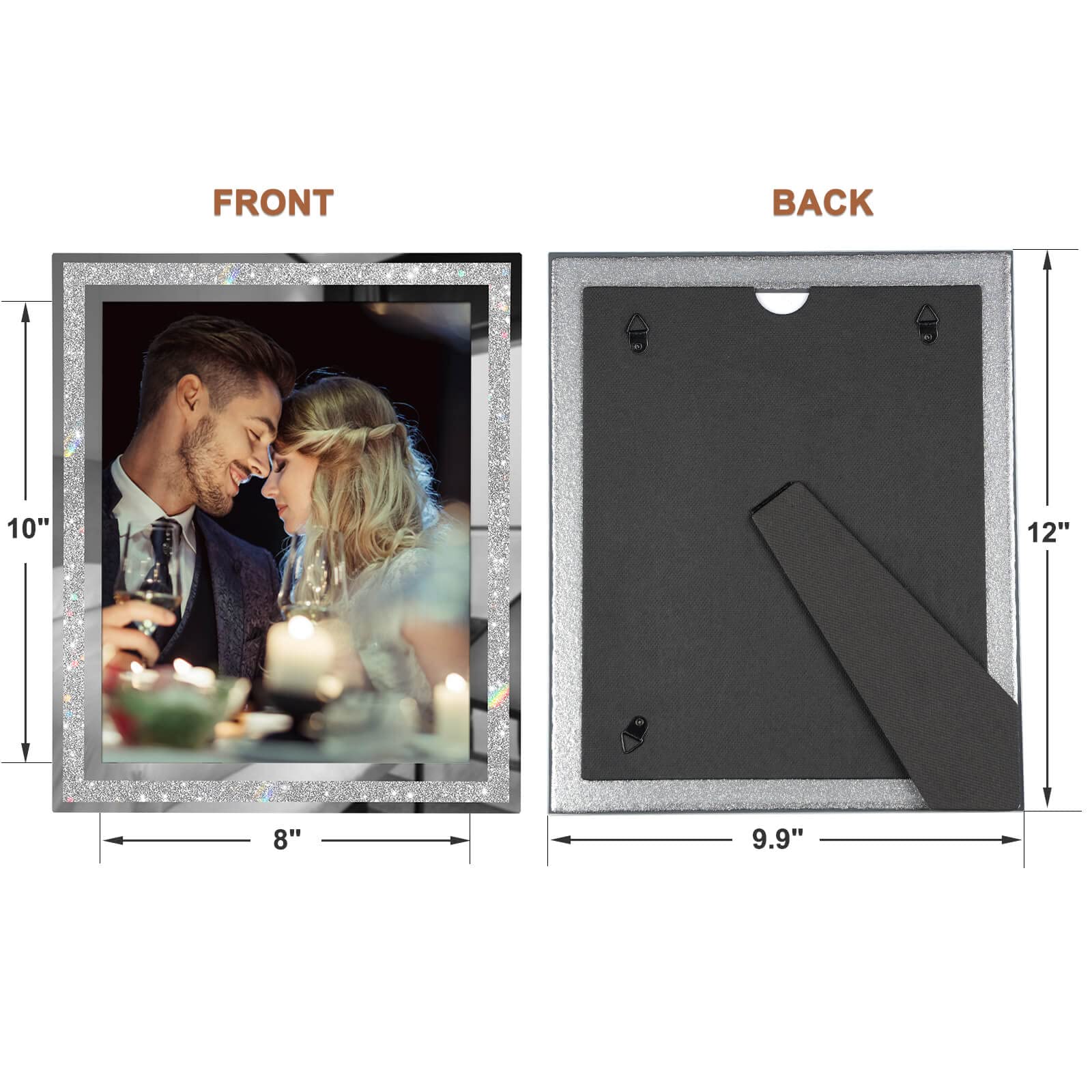 IZIDDO 8x10 Glitter Photo Frames Set of 2 - Silver Glass Tabletop Display for Graduation Gifts & Home Decor