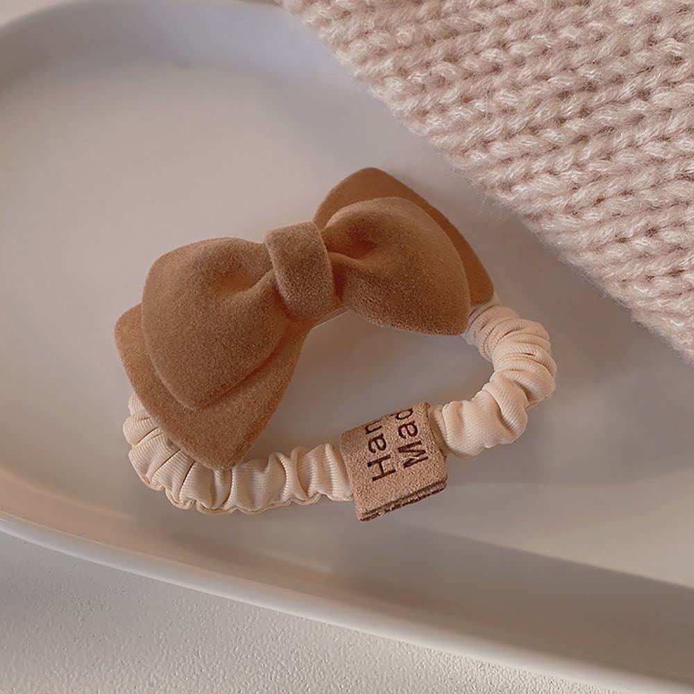 Retro Velvet Scrunchies for Women - Light Coffee Hair Ties for Girls & Women - Perfect for Ponytails & Everyday Wear