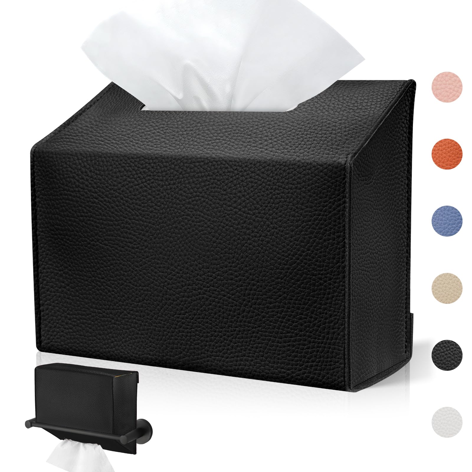 Kleenex Compatible Disposable Hand Towel Box Cover - Leather Tissue Box Holder for Bathroom, Kitchen & Office (Black, 1-Pack) | Stylish & Functional Paper Towel Organizer