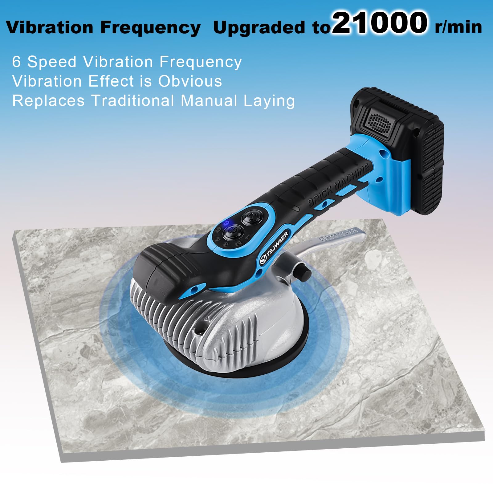 YSJWAER Tile Vibration Machine - 6-Speed Adjustable Automatic Leveling Vibrator with Suction Cup, 10000mAh Battery & 21000r/min Power for Professional Tile Installation - Perfect for Flooring, Wall Tiling, and DIY Home Renovation Projects