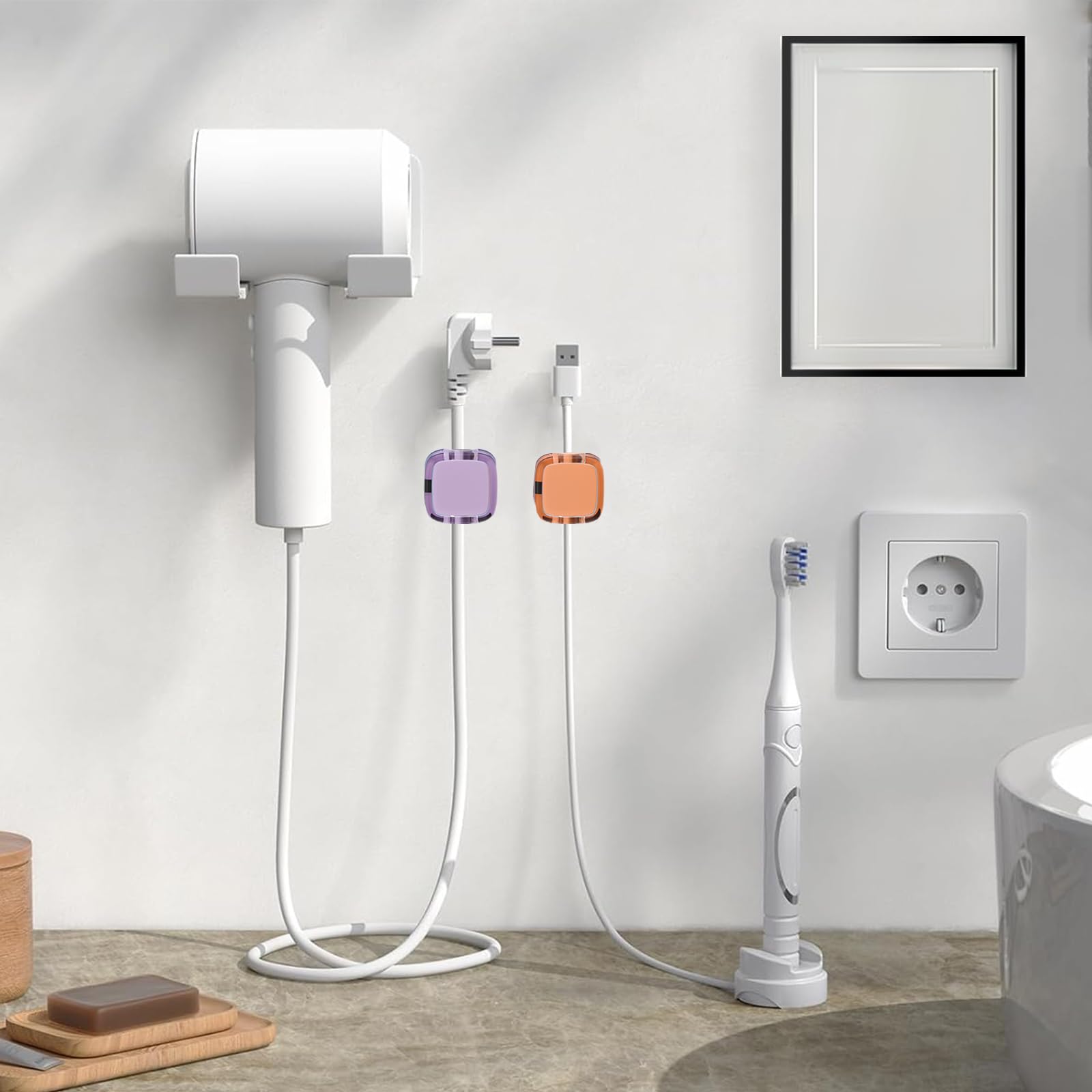 6 Pack Magnetic Cable Clips - Adjustable Cord Holder for Desk, Nightstand & Car | Under Desk Cable Management Organizer | Home Office & Kitchen Wire Organizer for Computer, Phone & Electronics Accessories | Perfect for Clutter-Free Workspace & Neat Cable Arrangement