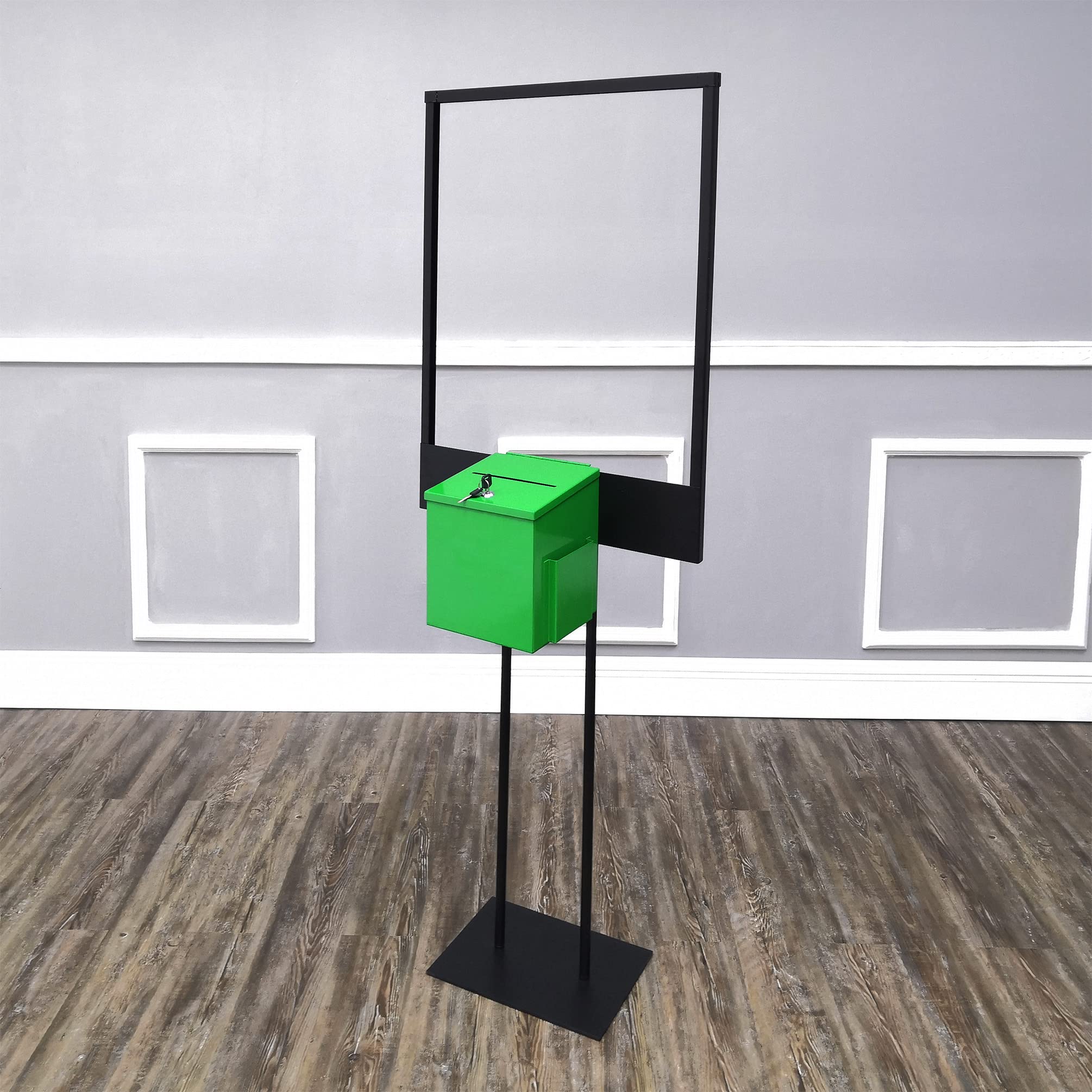 FixtureDisplays® Metal Donation Box with Poster Stand - 8.6
