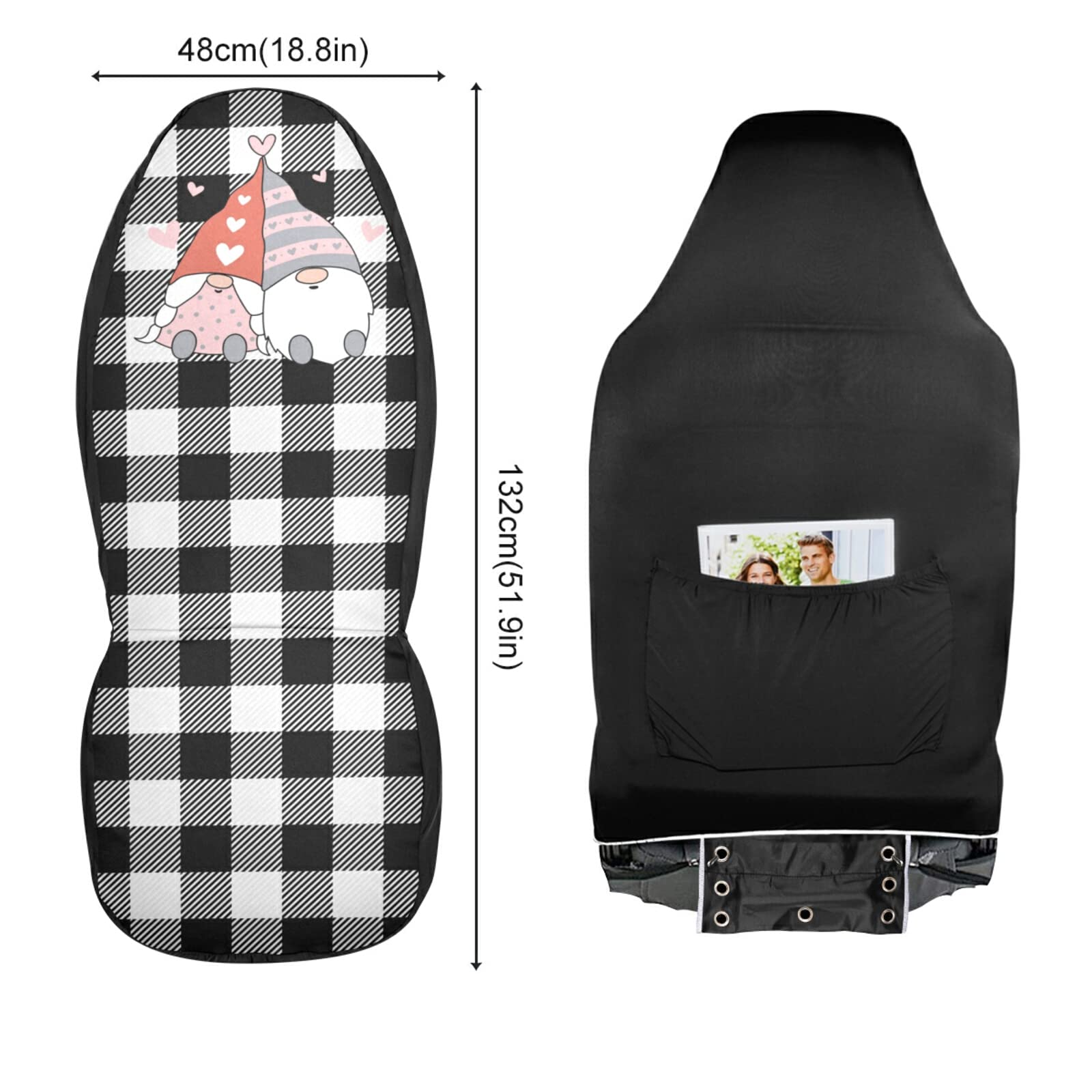 Valentine's Day Buffalo Cute Gnomes Couple Non-Slip Breathable Car Seat Covers - Universal Fit Front Seat Protectors (2pcs) for Cars, SUVs & Trucks - Perfect Romantic Gift for Couples & Car Decor