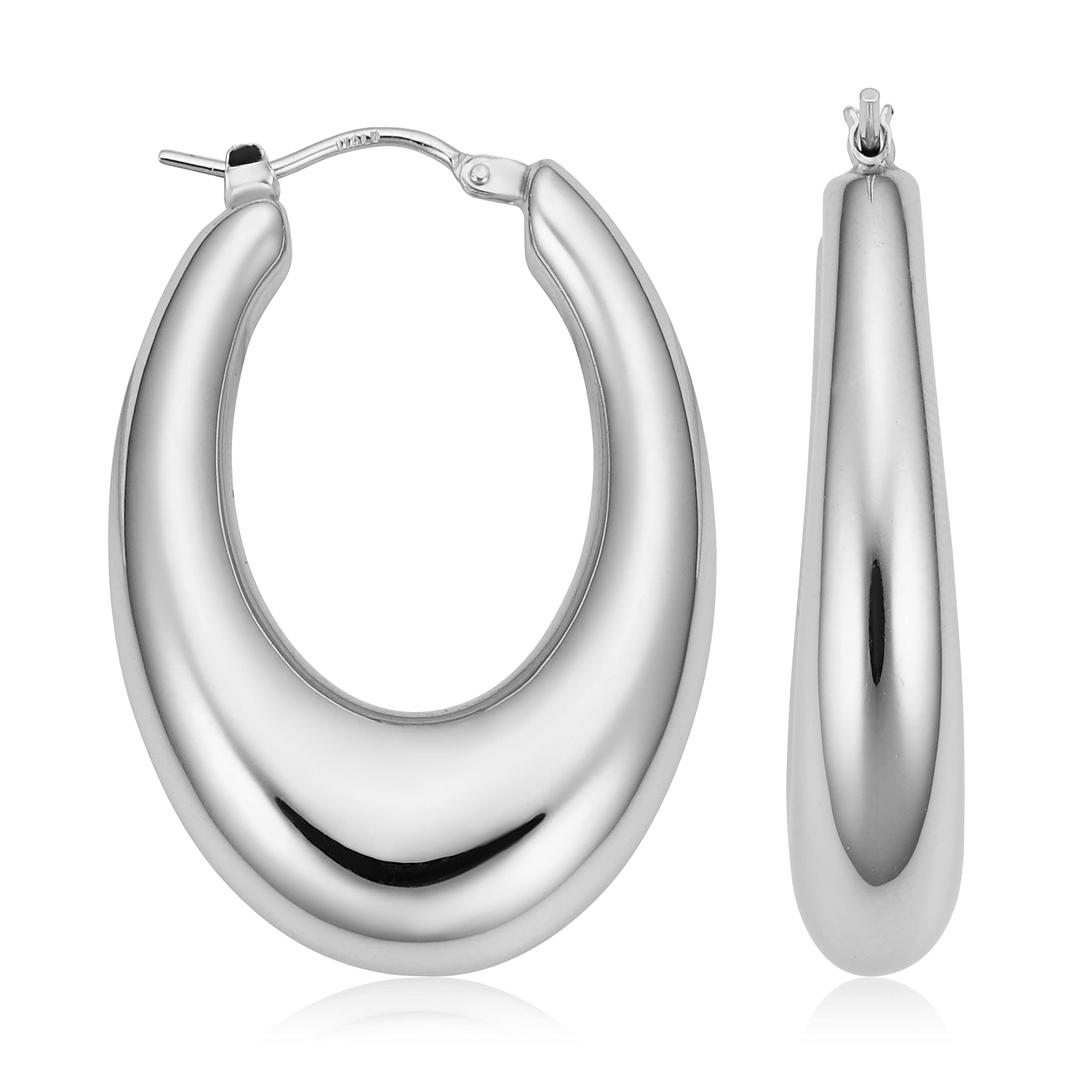 925 Sterling Silver Graduated Electroform Oval Hoop Earrings - 14mm Inner Diameter - Elegant Dangle Earrings for Women - Perfect for Parties, Weddings & Everyday Wear