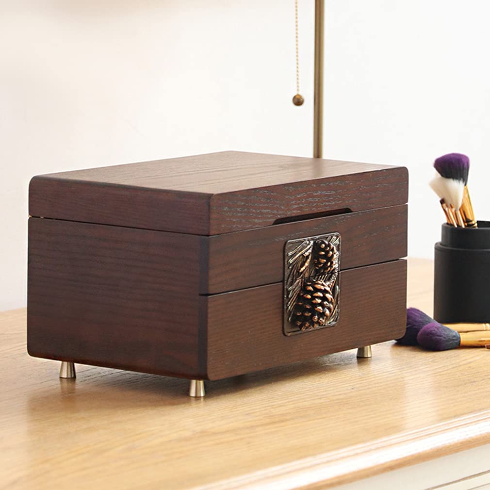 Wooden Jewelry Organizer Box for Women - 2-Layer Jewelry Display Case with Drawer, Desktop Jewelry Storage Box for Necklaces, Bracelets, Rings & Watches | Perfect for Bedroom Vanity, Travel & Gift Giving