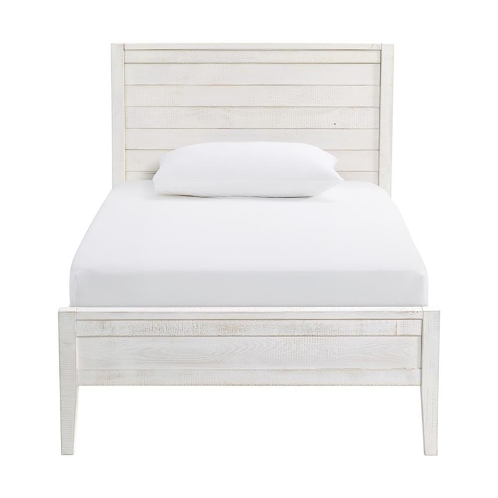 Alaterre Windsor 3-Piece Bedroom Set - Twin Panel Bed with 2 Nightstands in Driftwood White | Modern Farmhouse Furniture for Kids & Guest Rooms
