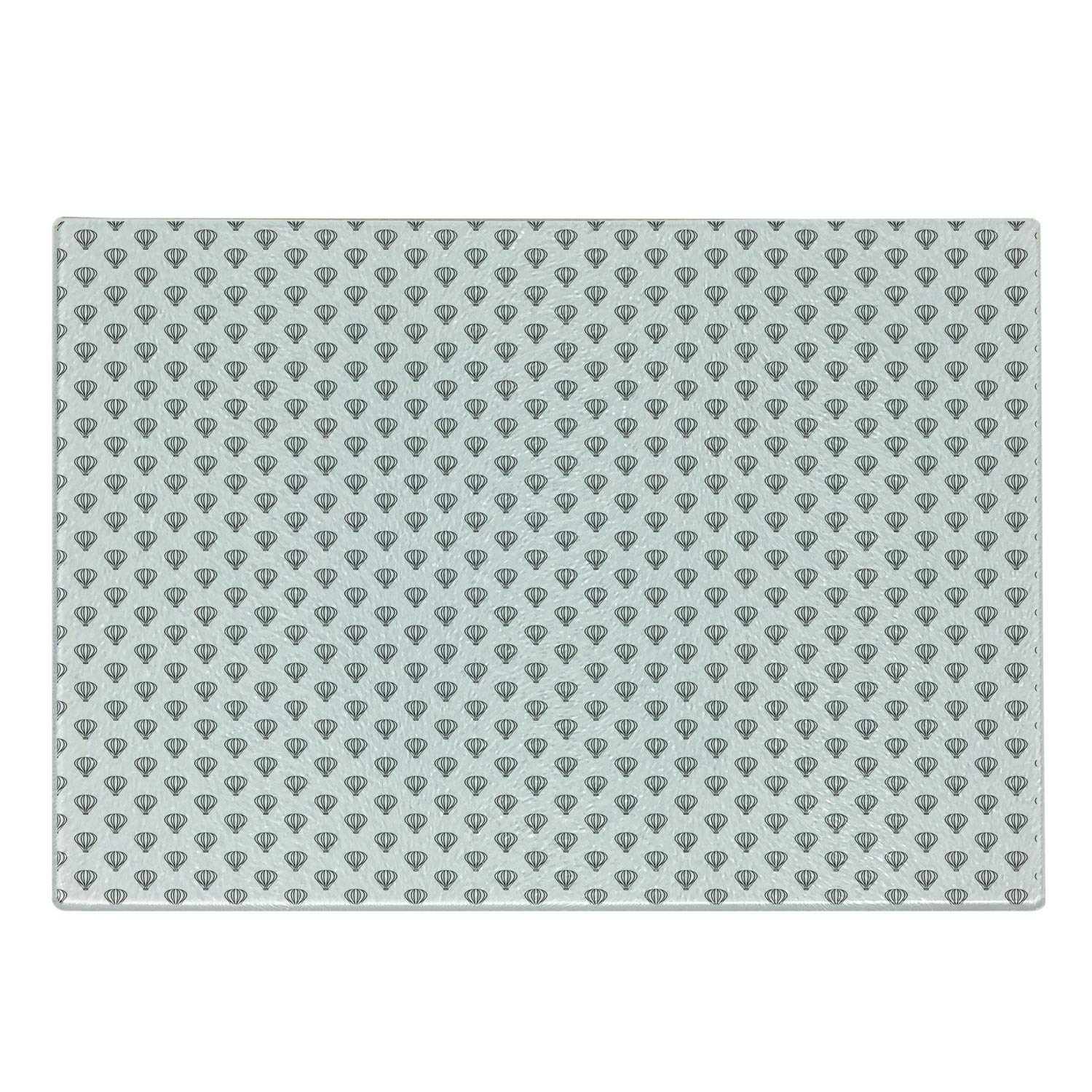 Ambesonne Hot Air Balloon Tempered Glass Cutting Board - Monochrome Travel Adventure Design - Small Decorative Serving Board for Kitchen & Dining - Charcoal Grey & White - Perfect for Cheese, Charcuterie & Party Platters
