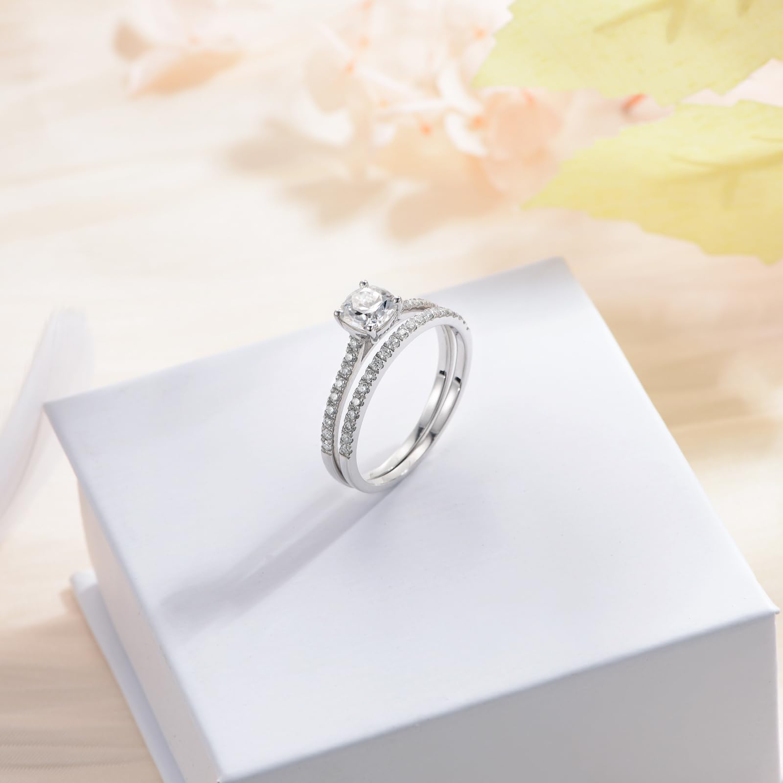 1.0 ct Moissanite Engagement Ring for Women - S925 Sterling Silver Classic Cushion Cut Halo Bridal Set, Wedding & Anniversary Promise Ring (Perfect for Proposals, Bridal Jewelry & Special Occasions)