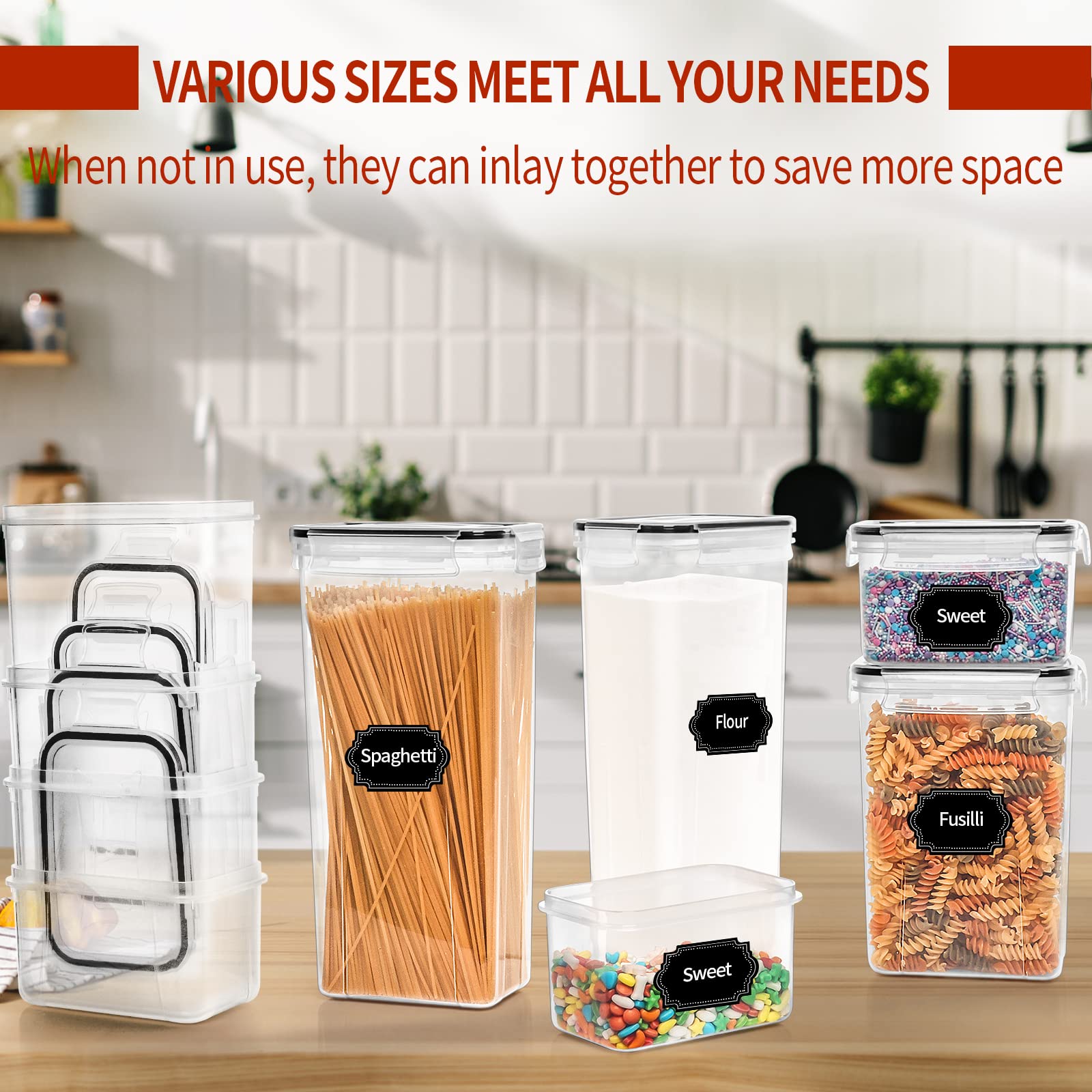 24-Pack Airtight Food Storage Containers with Lids - BPA-Free Plastic Canisters for Cereal, Pasta, Flour & Sugar | Includes Spoon Set, Labels & Marker | Perfect for Kitchen Pantry Organization, Meal Prep & Bulk Food Storage