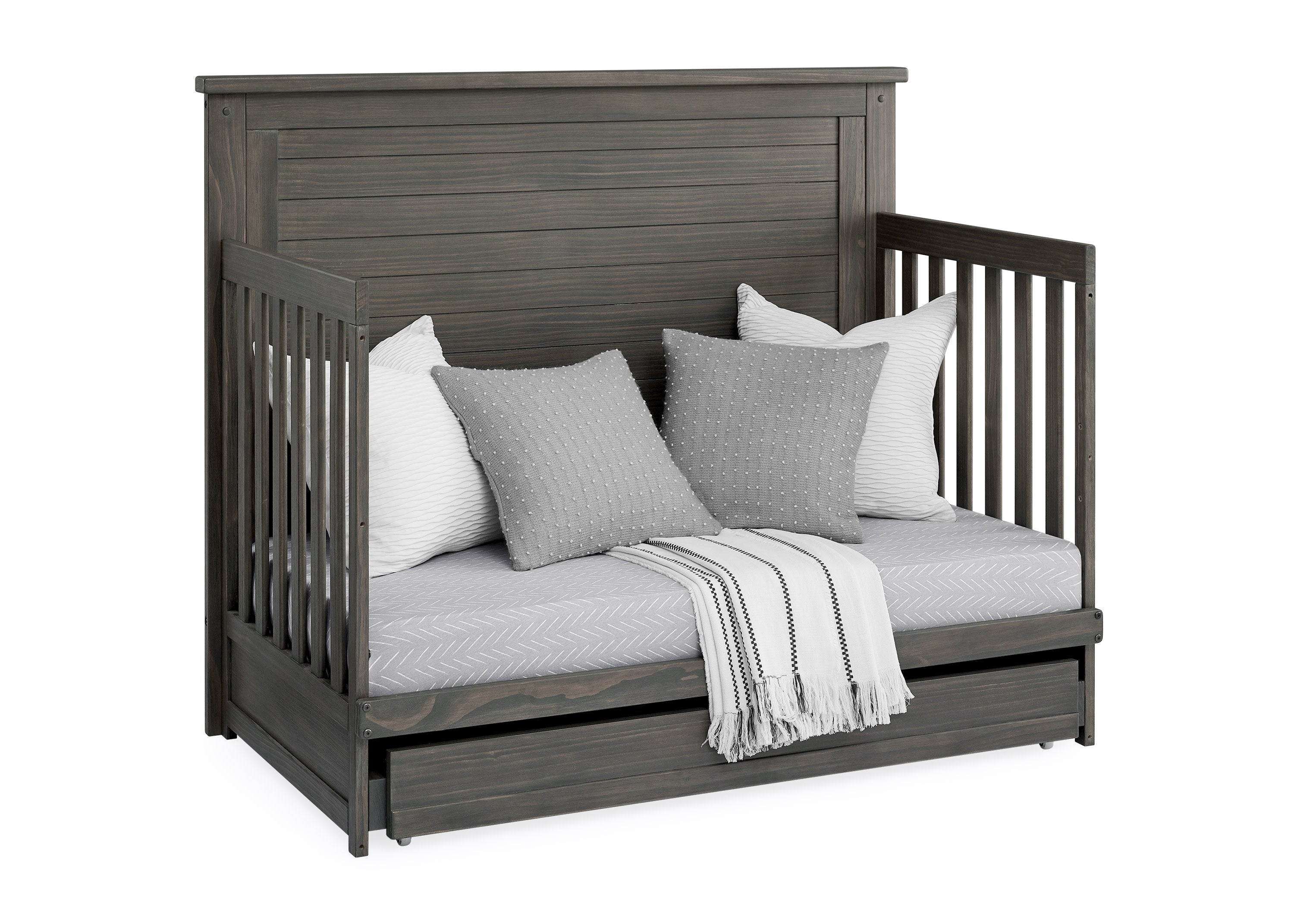 Caden 6-in-1 Convertible Baby Crib with Trundle Drawer - Nursery Bed Transforms to Toddler Bed, Daybed & Full-Size Bed - Perfect for Small Spaces & Growing Families