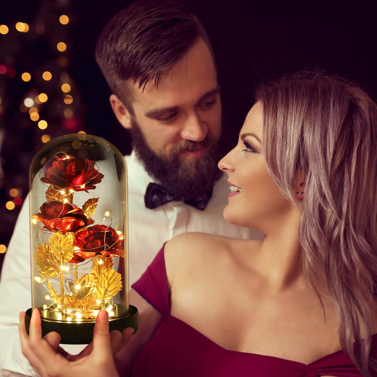 Valentine's Day Gifts for Wife - LED Galaxy Rose Flower with 2 Lighting Modes & Gold Foil, Enchanted Beauty and The Beast Inspired Rose - Romantic Anniversary Birthday Gifts for Her - Perfect for Home Decor, Wedding Centerpiece, and Special Occasion Surprises