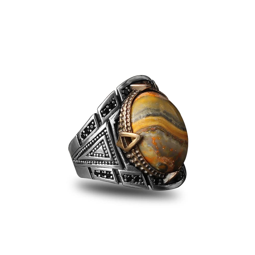 925 Sterling Silver BumbleBee Jasper Gemstone Ring for Men - Handmade Ottoman Turkish Style Jasper Jewelry - Unique Boyfriend Gift for Anniversary, Birthday & Special Occasions - Perfect for Date Nights, Weddings & Formal Events