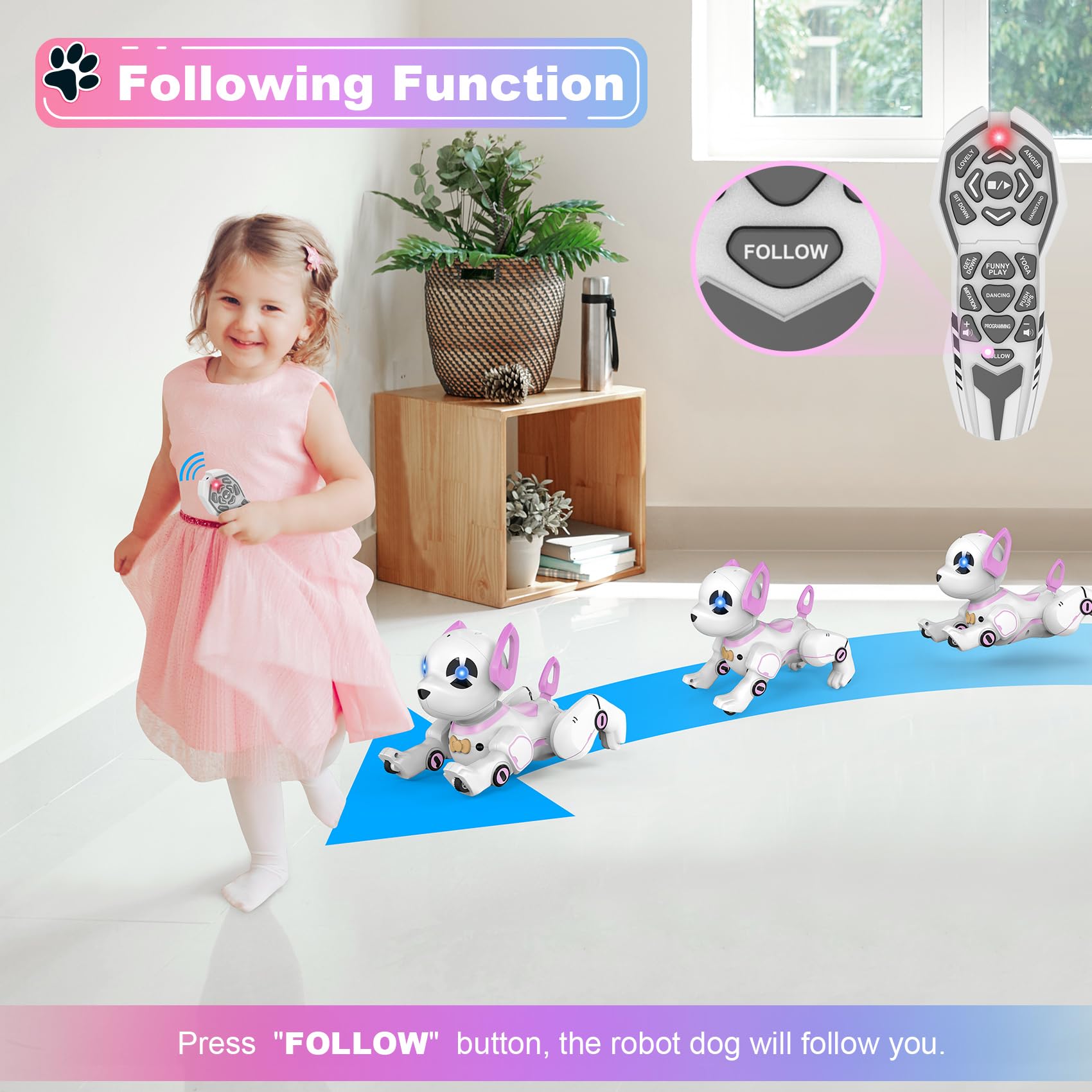 Smart Interactive RC Robot Dog Toy - Programmable Remote Control Robotic Pet with Animal Imitation & Follow Functions, Stunt Performance for Kids (Pink) | Perfect STEM Learning Gift & Indoor Play Companion for Boys & Girls
