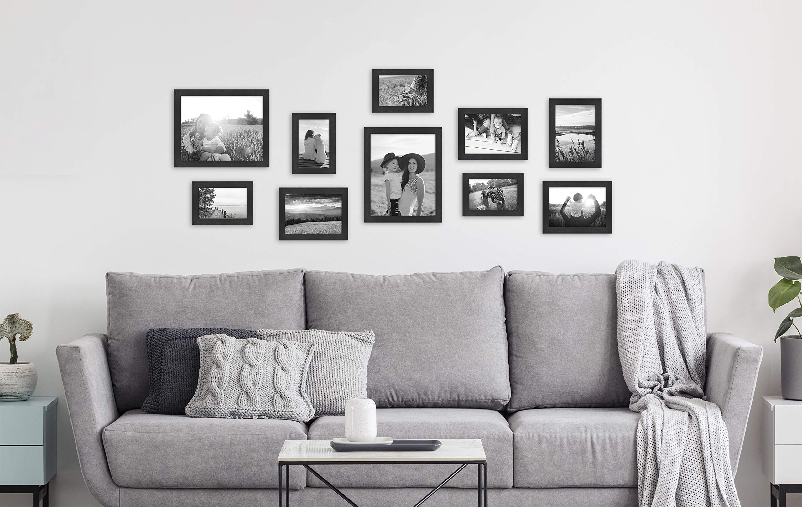 10-Piece MCS Gallery Essential Picture Frame Set - 4x6, 5x7 & 8x10 Inch Black Woodgrain Photo Frames for Wall Display | Perfect for Home Decor, Office Art & Family Photo Arrangements
