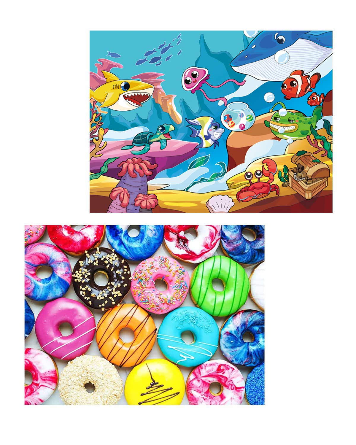 500-Piece Donut Puzzle & 100-Piece Ocean Puzzle Set - Fun Educational Jigsaw Puzzles for Kids, Adults & Family - Perfect for Birthday Gifts, Classroom Activities & Family Game Nights