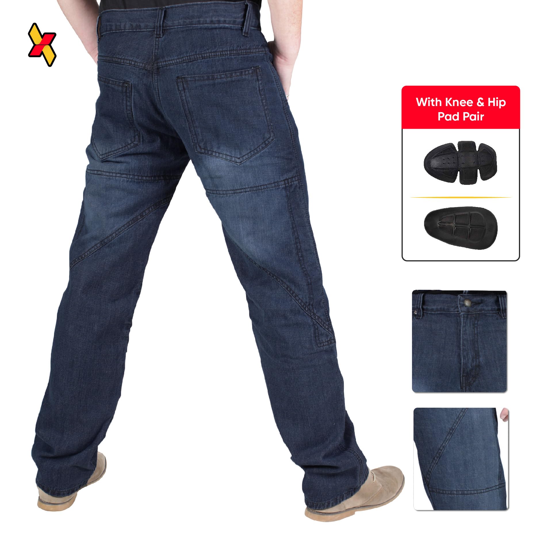 **Juicy Trendz Men's Motorcycle Riding Jeans with Armor - Breathable & Comfortable Blue Denim Pants for Harley, Cruiser & Street Bikes**