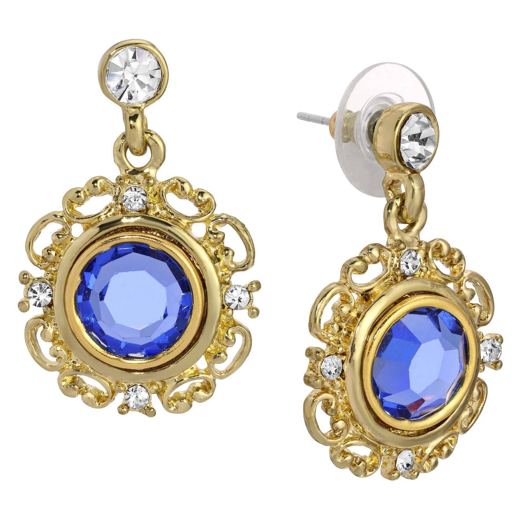 1928 Jewelry Crystal Sapphire Embrace Post Drop Earrings for Women - Elegant Dangle Earrings for Wedding, Party & Evening Wear