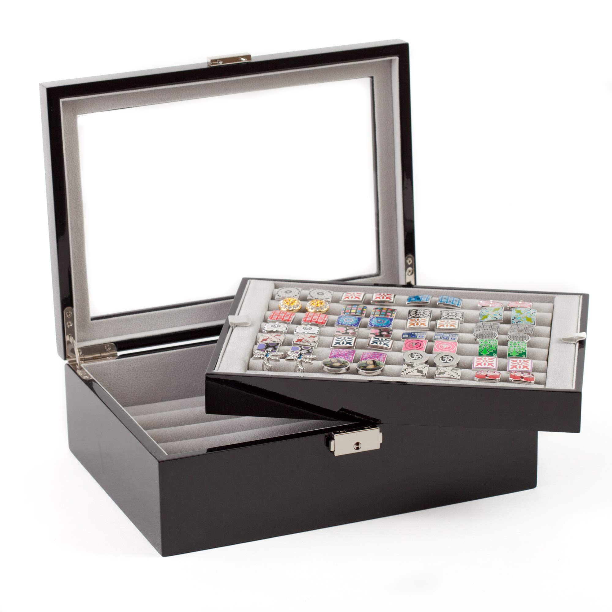 Premium Black Double Layer Jewelry Cufflinks Storage & Display Box - Elegant Gift Presentation Case for Men's Accessories - Perfect for Weddings, Business Meetings & Formal Events