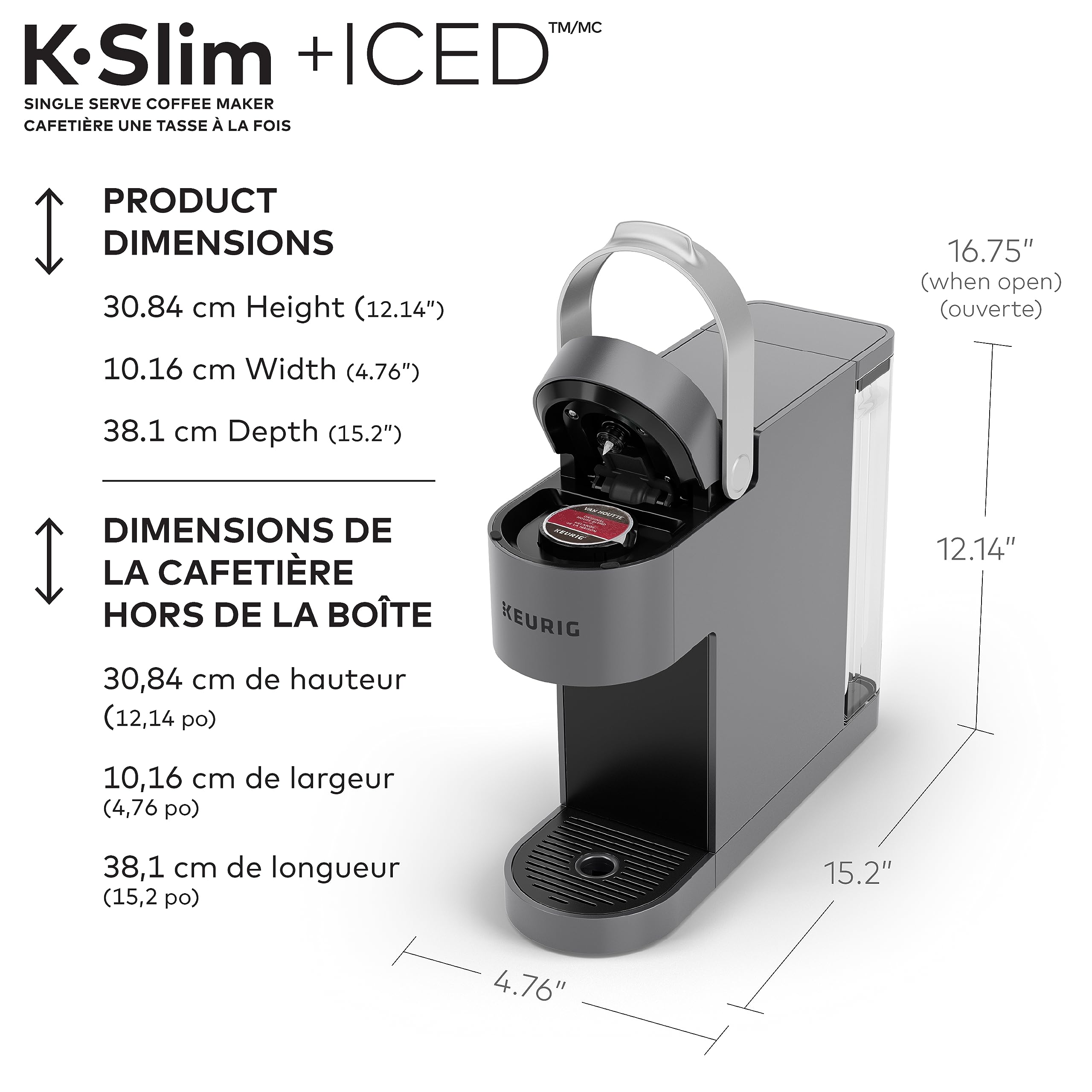 Keurig K-Slim + ICED Single Serve Coffee Maker - Compact & Fast Brewing for 8-12oz Cups (Gray) - Perfect for Home, Office, or Travel Use
