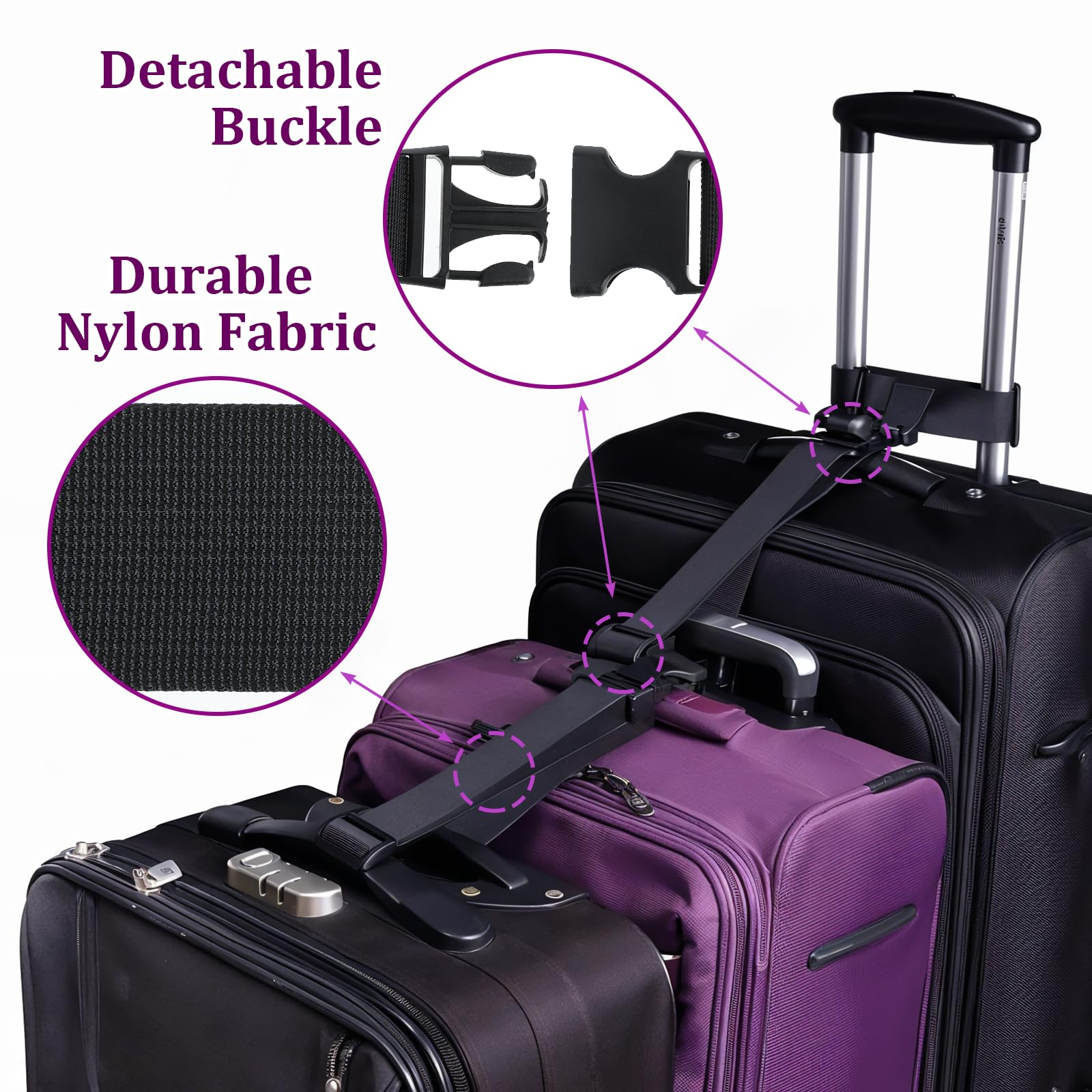 2 Pack Heavy Duty Adjustable Luggage Straps - Nylon Suitcase Belt with Secure Buckle for Travel, Handbags & Backpacks | Perfect for Connecting Bags, Organizing Luggage & Travel Accessories (Women & Men)