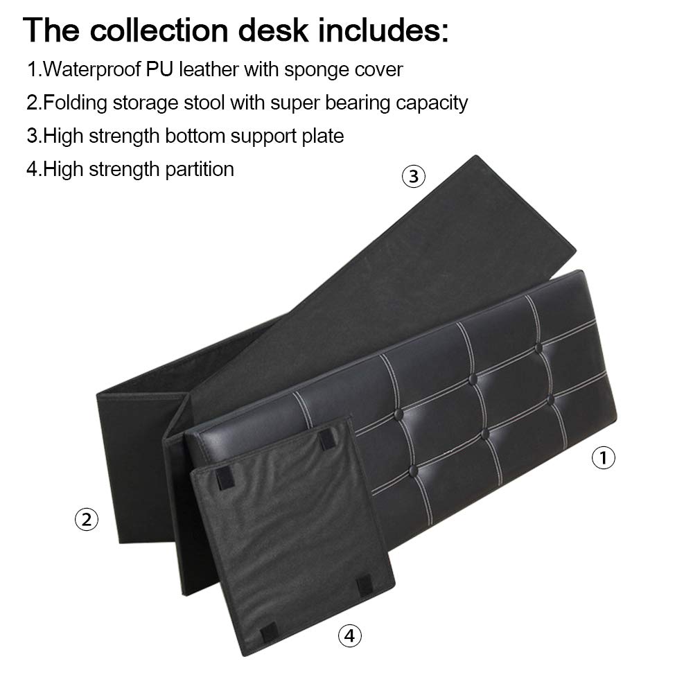 FOME PU Leather Storage Ottoman Cube - Foldable Foot Stool with Thickening Sponge, Toy Chest & Quick Assembly (43.3x14.9x14.9in) - Perfect for Living Room, Bedroom & Nursery Organization