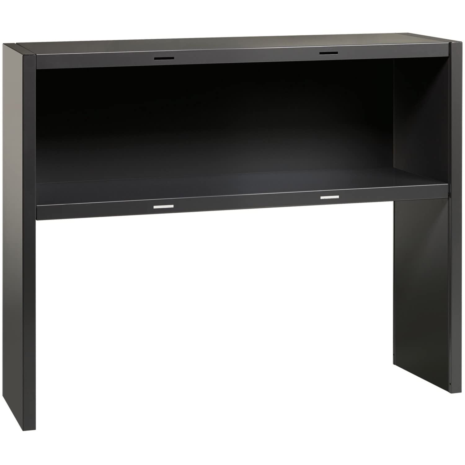 Lorell Charcoal Steel Desk with Stack-on Hutch - Durable Office Desk with Storage Shelf for Home & Business Workspace, Perfect for Study, Work, and Organization