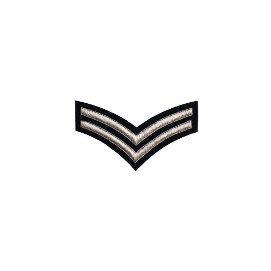 2 Stripe Chevrons Badge - Silver Bullion on Blue Enamel - Military & Police Insignia for Uniforms, Caps & Collectibles